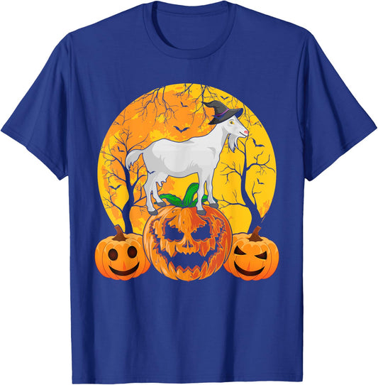 Goat Halloween Witch Pumpkin Funny Goat Lover Halloween T-Shirt - T-Shirt | Royal
