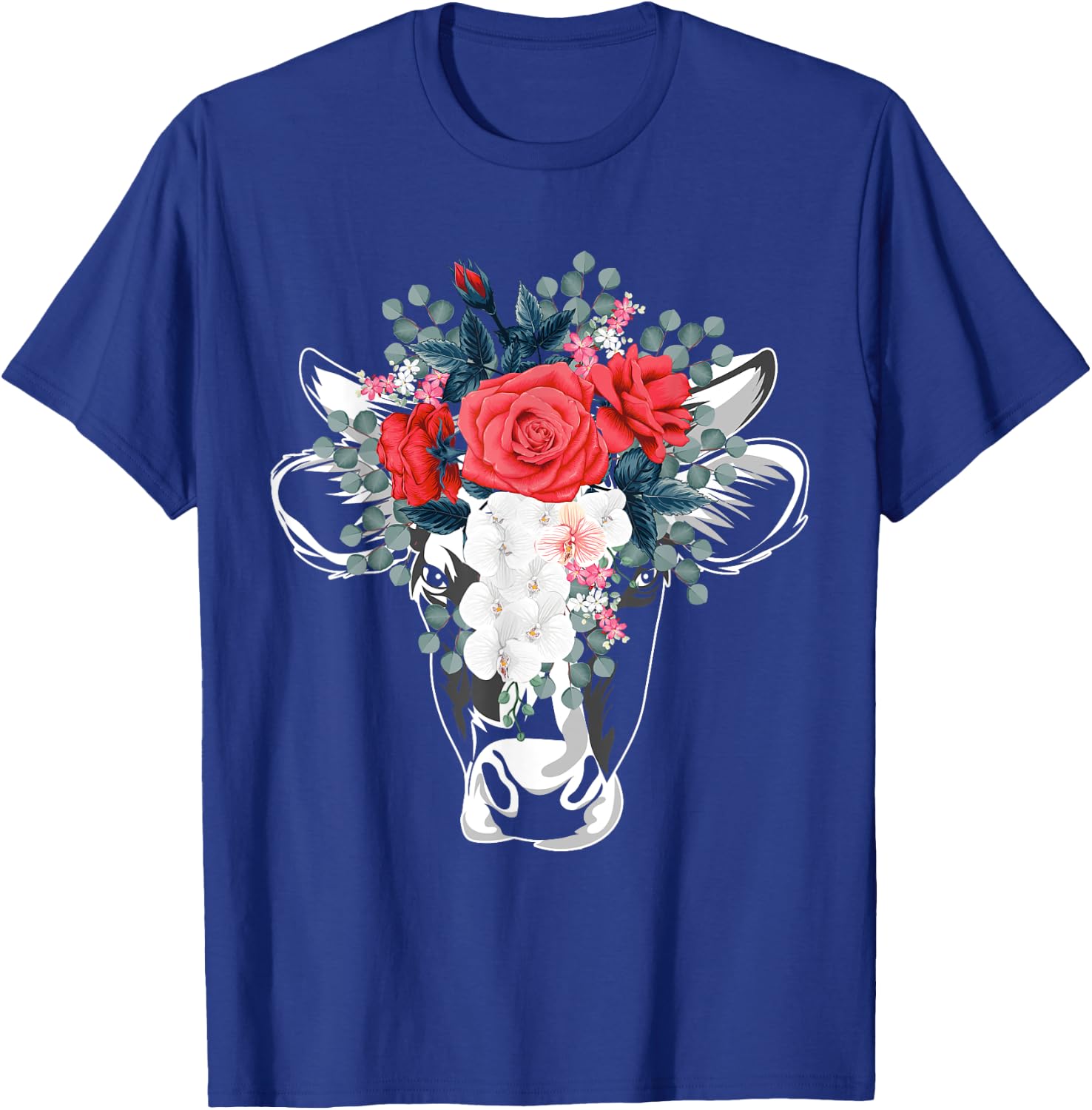Farm Animal Nature Flower Gift Cow T-Shirt - T-Shirt | Royal