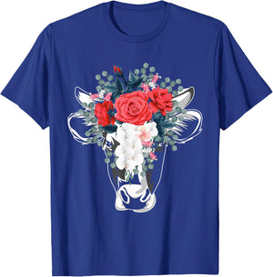Farm Animal Nature Flower Gift Cow T-Shirt - T-Shirt | Royal