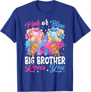 Bears Pink Or Blue Big Brother Loves You Gender Reveal T-Shirt - T-Shirt | Royal