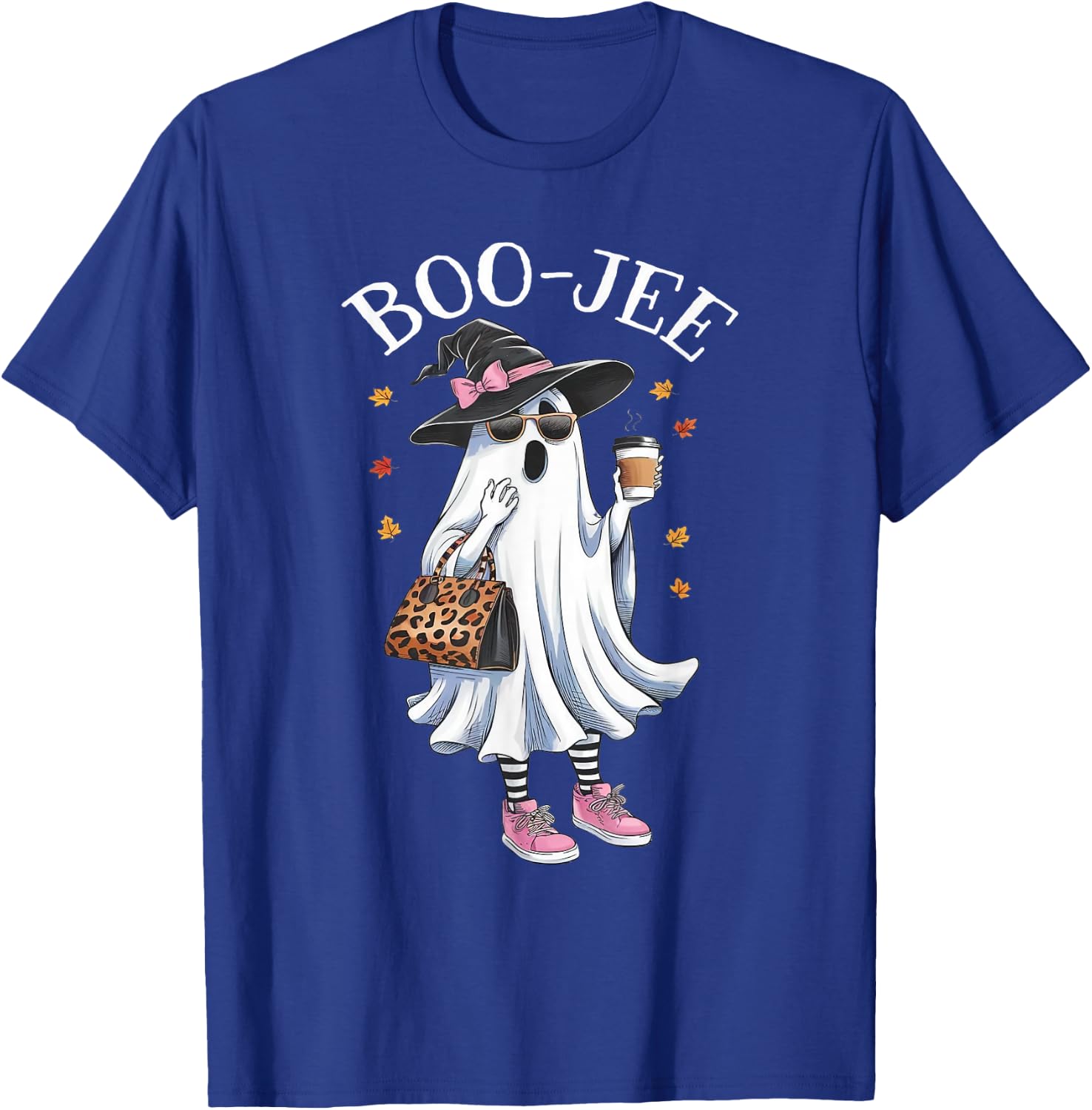 Cute Boo Jee Ghost Halloween Leopard Coffee T-Shirt - T-Shirt | Royal