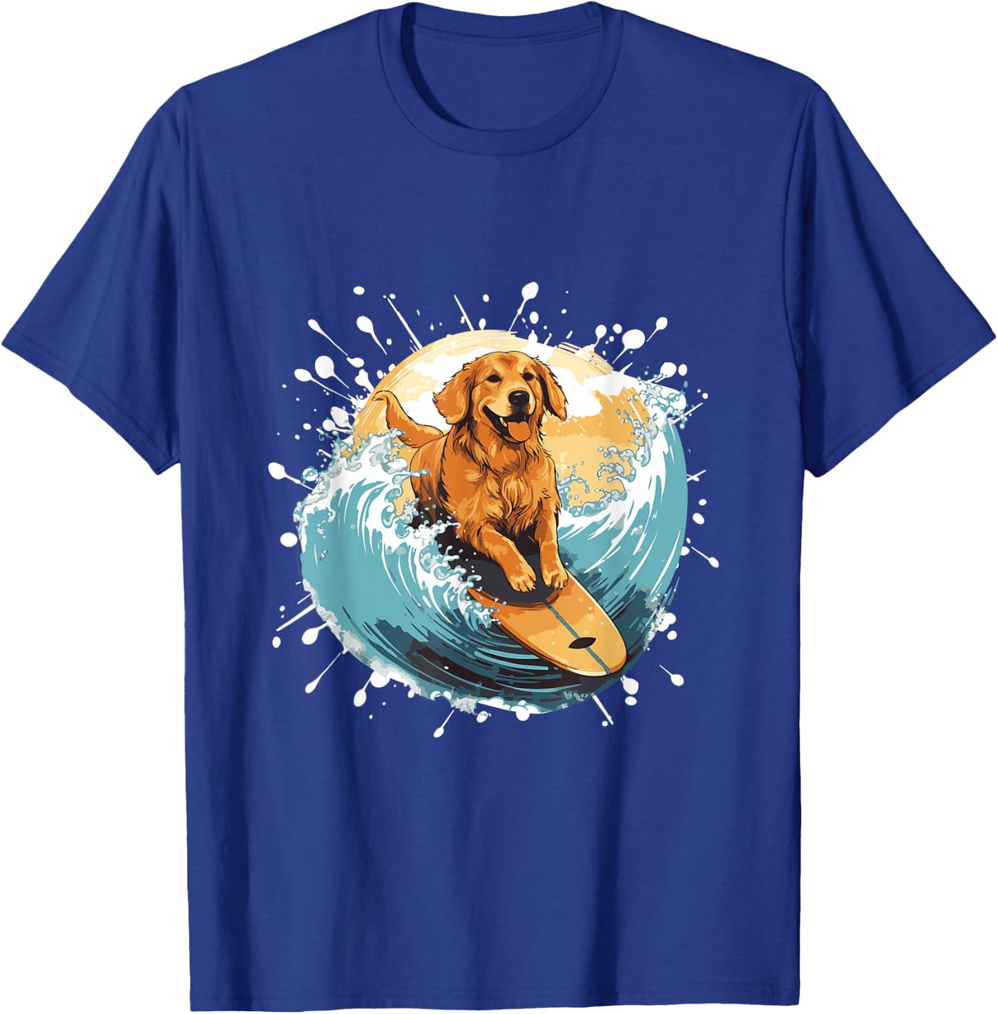 Golden Retriever Dog On Surfboard | Surfing Men Women Girls Kids T-Shirt - T-Shirt | Royal