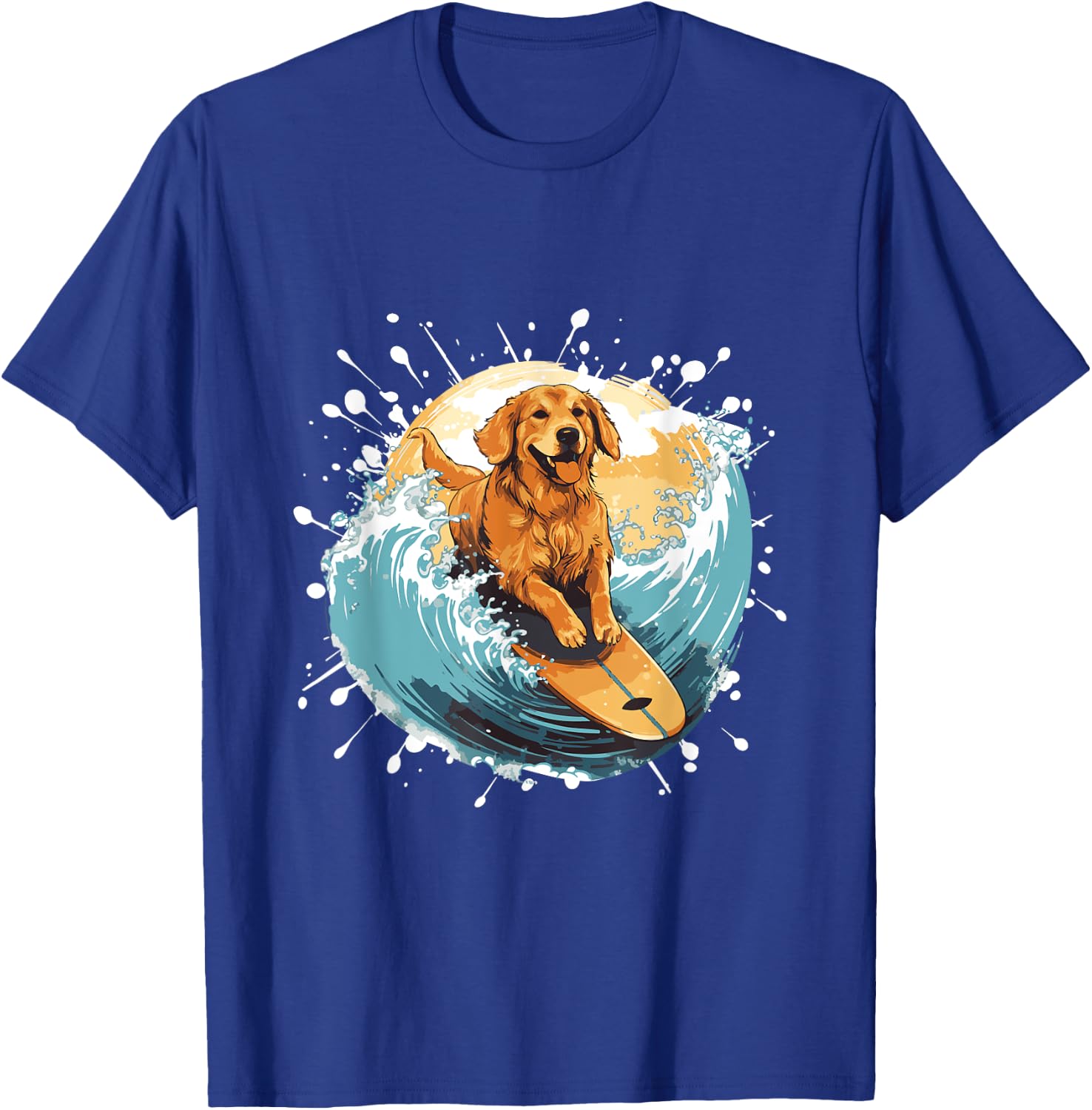Golden Retriever Dog On Surfboard | Surfing Men Women Girls Kids T-Shirt - T-Shirt | Royal