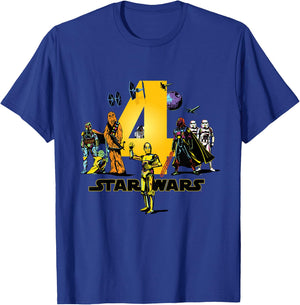 Star Wars Classic Characters Fourth Birthday 4 Years Old T-Shirt - T-Shirt | Royal
