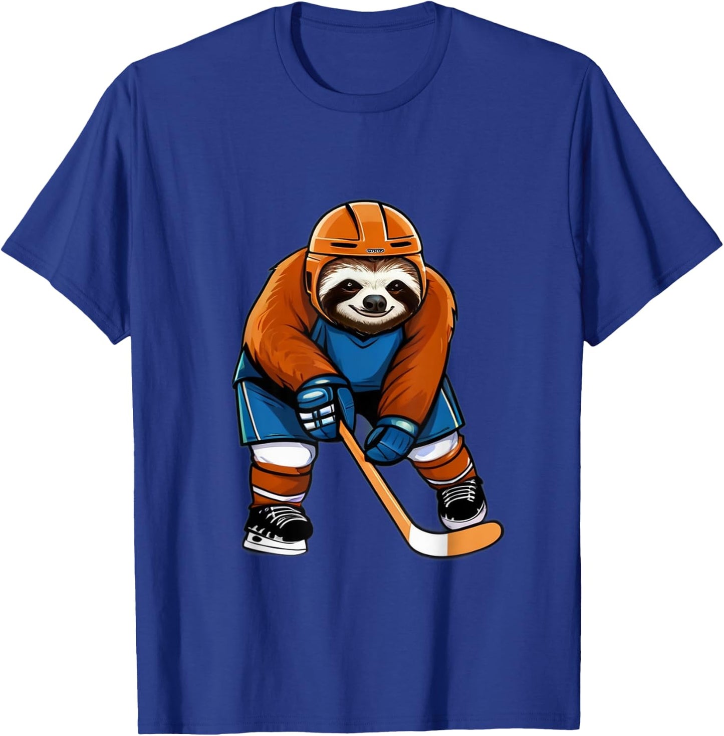 Sloth Playing Hockey Funny Sloth Hockey Player With Stick T-Shirt - T-Shirt | Royal