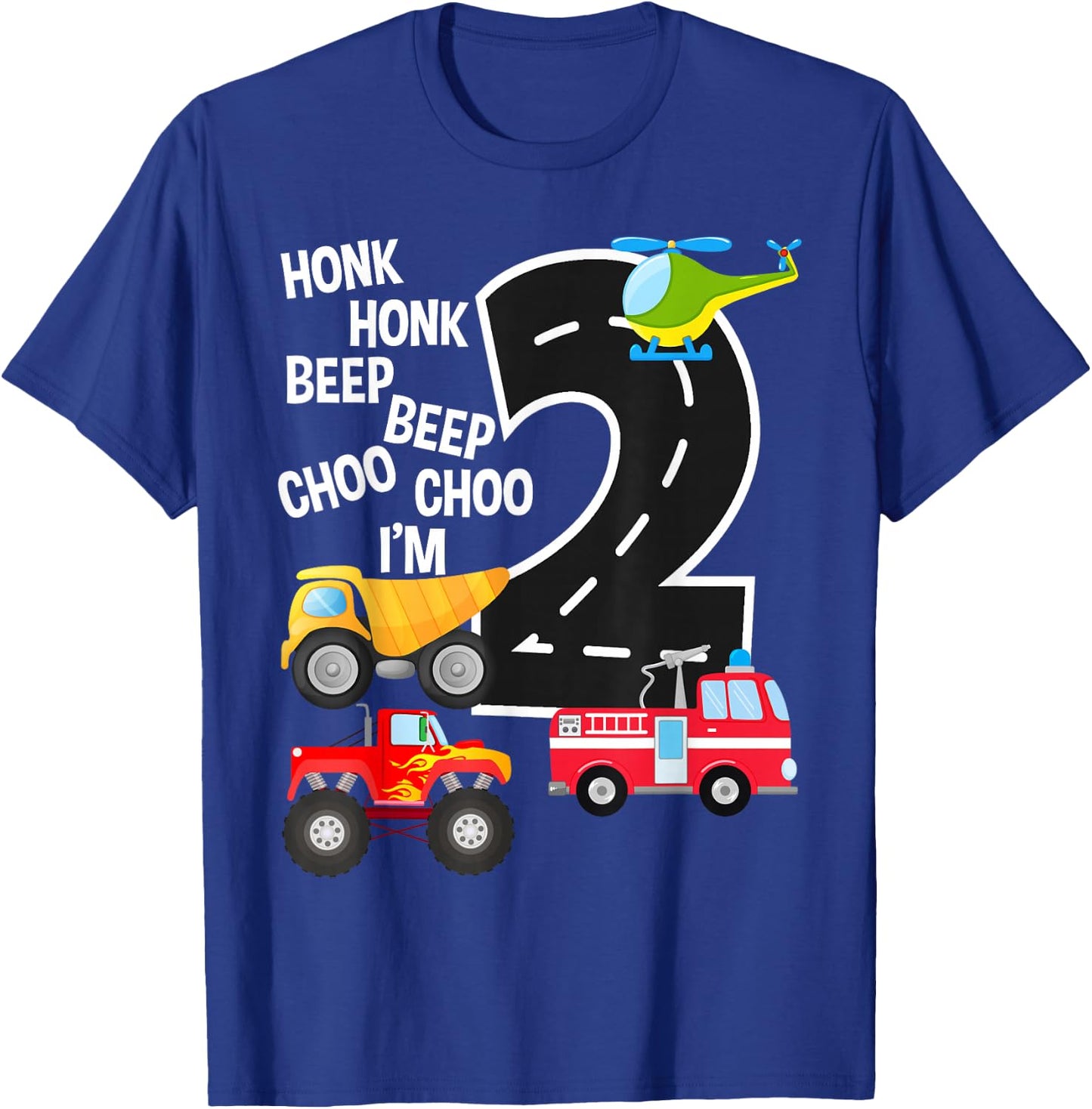 Kids Trucks 2nd Birthday Party Toddler I'm 2 Year Old Bday T-Shirt - T-Shirt | Royal