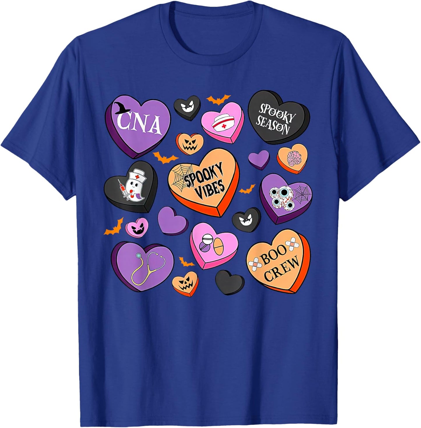 Halloween CNA Nurse Hearts Candy Certified Nursing Assistant T-Shirt - T-Shirt | Royal