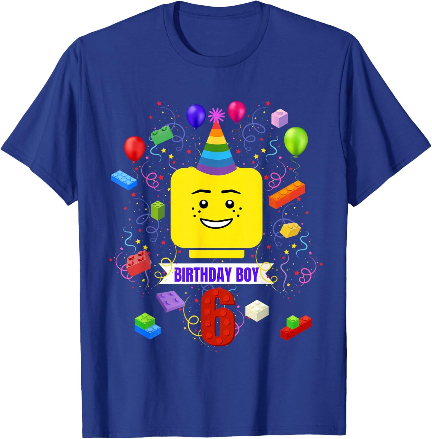 Building Bricks 6th Birthday Boy 6 Master Builder Blocks T-Shirt - T-Shirt | Royal
