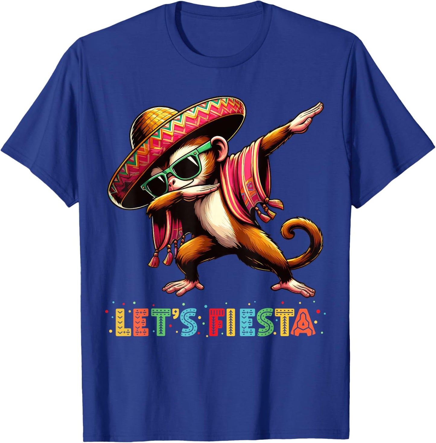 Let's Fiesta Dabbing Monkey Sombrero Poncho Cinco De Mayo T-Shirt - T-Shirt | Royal