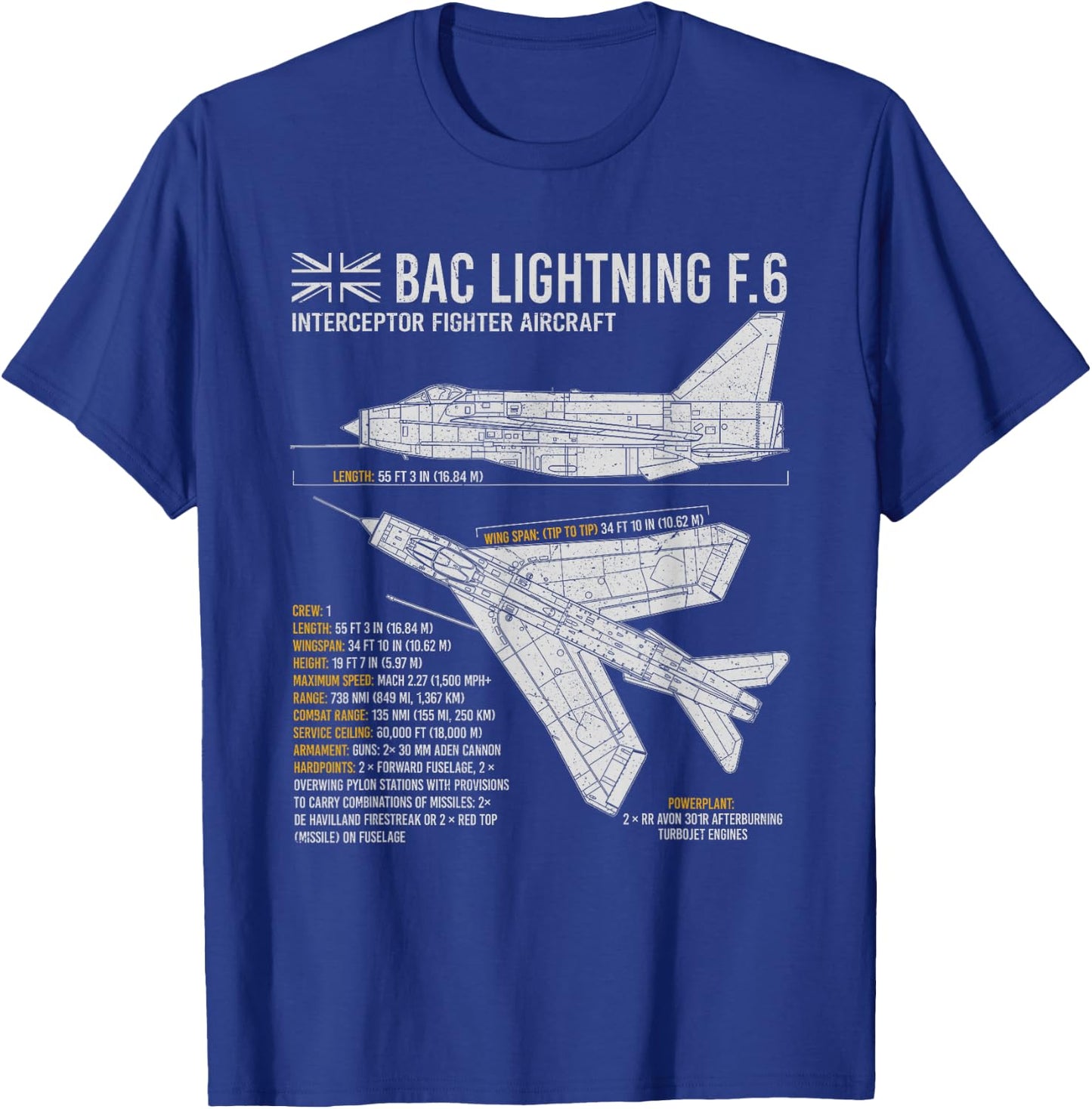 Lightning Aircraft Airplane Plane Blueprint Jet RAF BAC T-Shirt - T-Shirt | Royal
