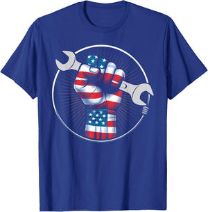 Mechanic hero American flag wrench USA flag mechanic gifts T-Shirt - T-Shirt | Royal