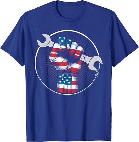 Mechanic hero American flag wrench USA flag mechanic gifts T-Shirt - T-Shirt | Royal