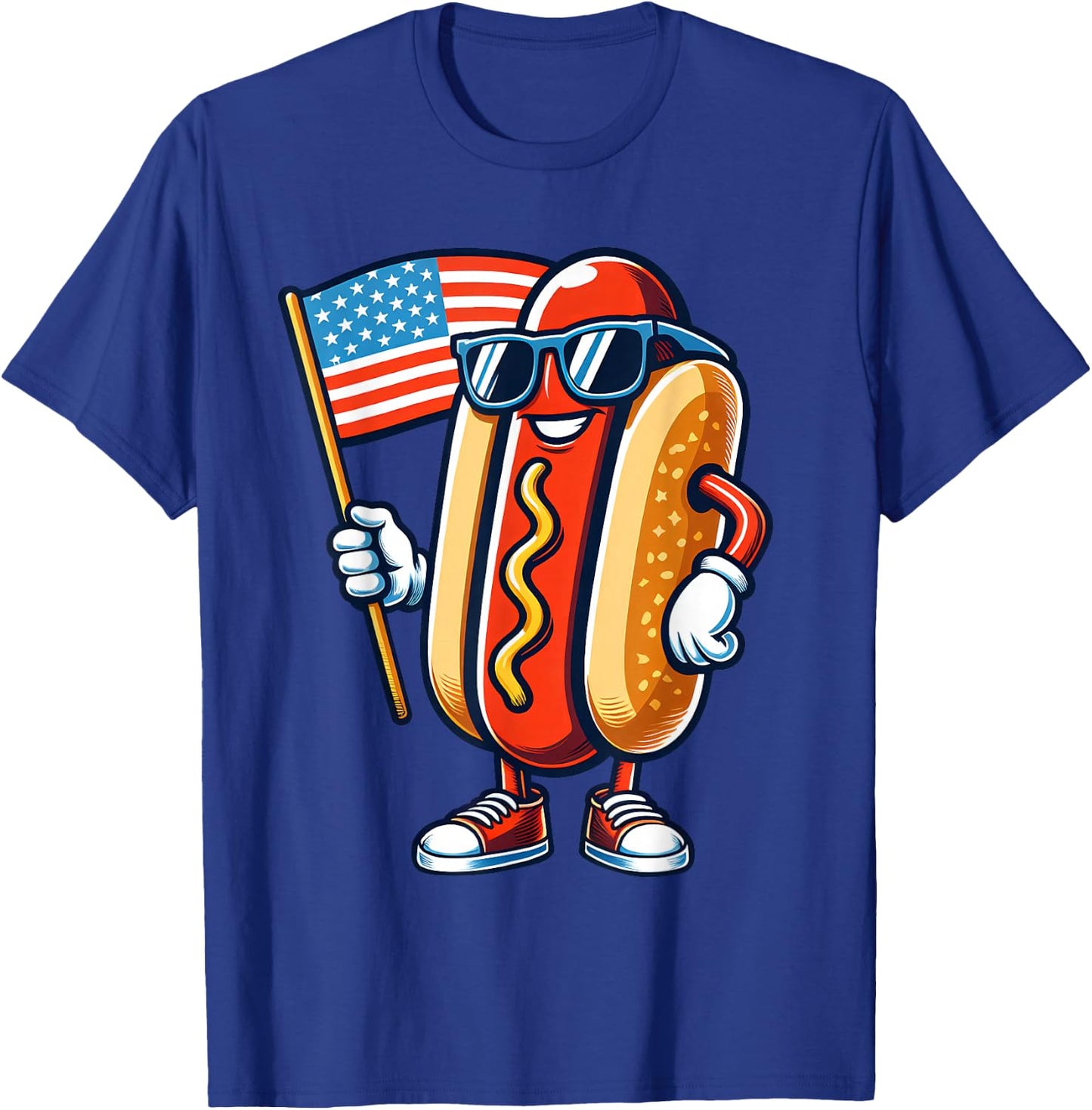 Hotdog With USA Flag 4th of July Funny For Boys Girls Kids T-Shirt - T-Shirt | Royal