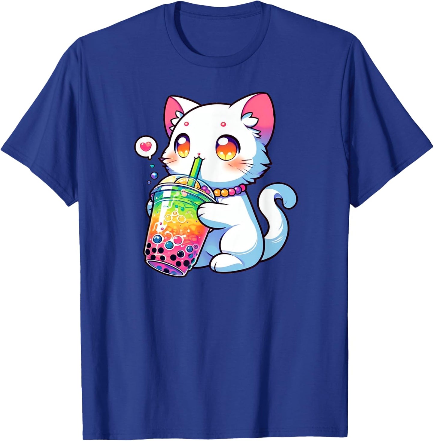Cute Cat Boba Bubble Tea Rainbow Anime Kawaii Neko Fun T-Shirt - T-Shirt | Royal