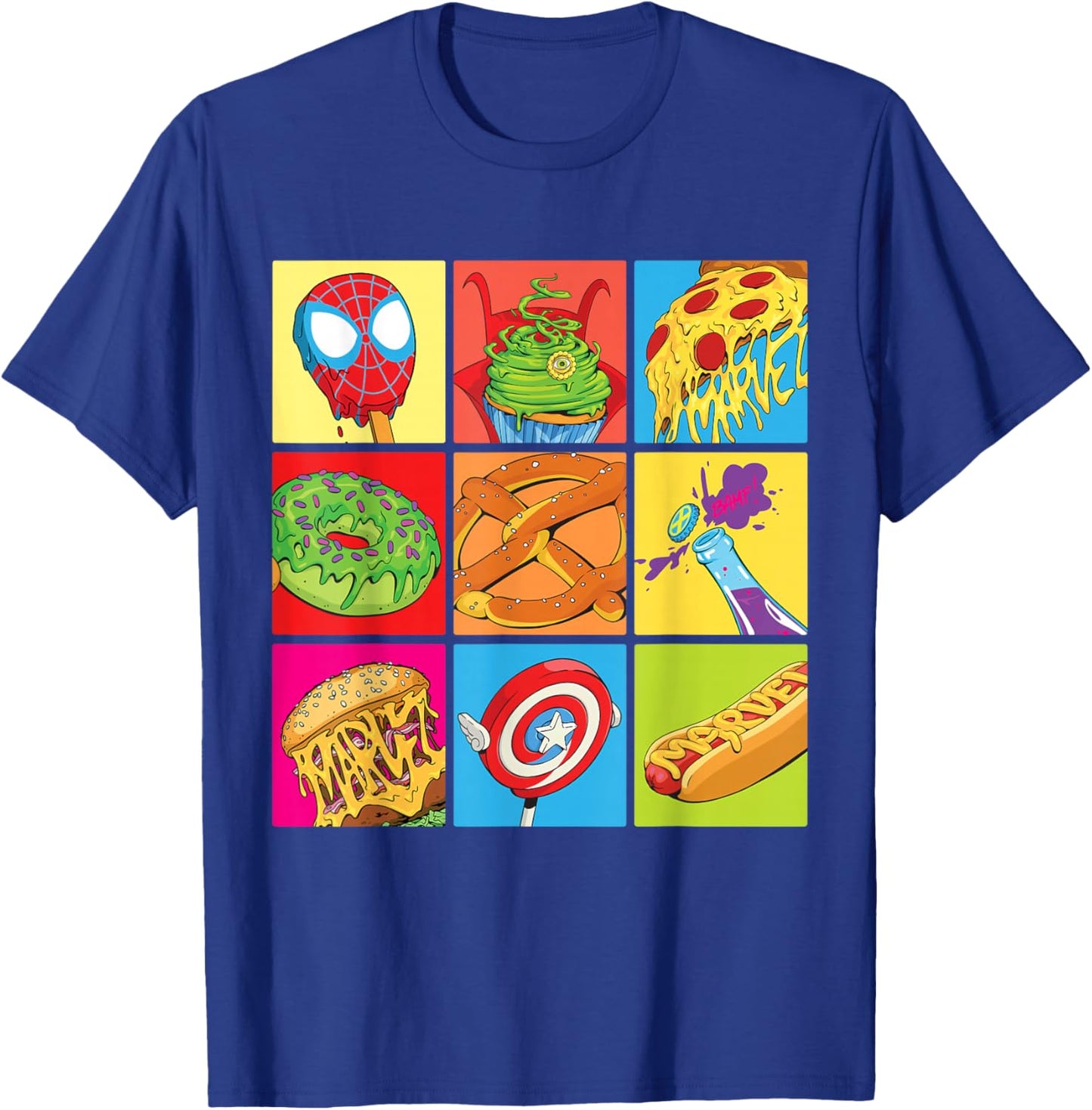 Marvel Spider-Man X-Men Captain America Funny Snack Foods T-Shirt - T-Shirt | Royal