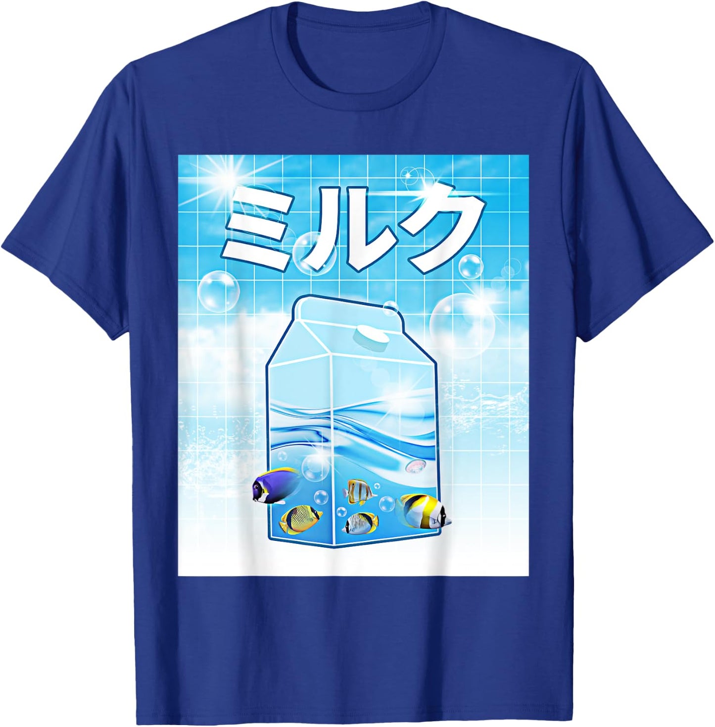Frutiger Aero Aesthetic Tech Kawaii Milk Underwater Fishes T-Shirt - T-Shirt | Royal