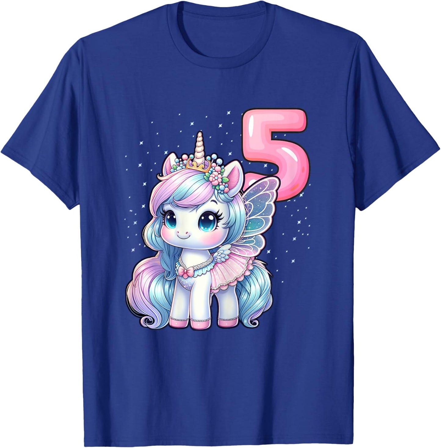 Unicorn Fairy 5th Birthday 5 Year Old Party Girls Outfit T-Shirt - T-Shirt | Royal