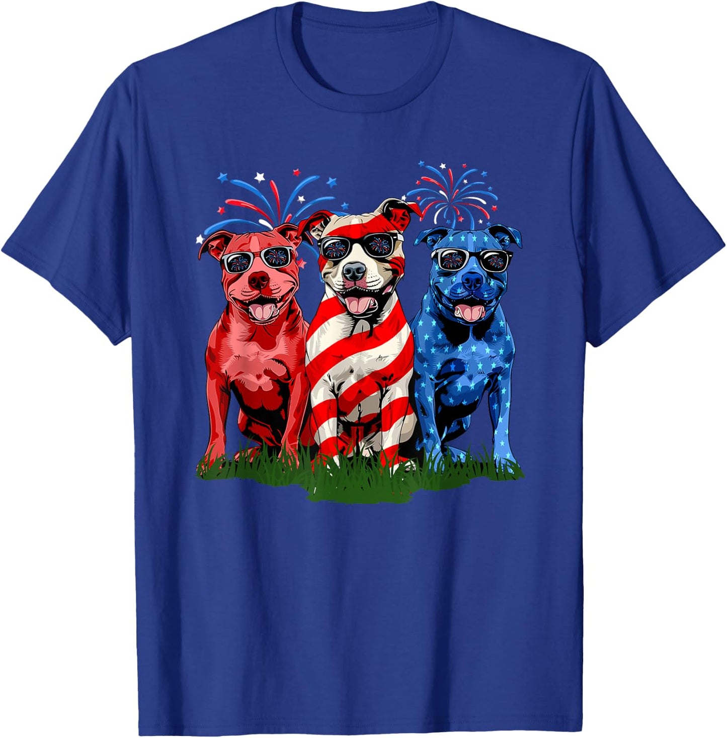 4th Of July Pitbull Patriotic American Flag Red White Blue Kids Men T-Shirt - T-Shirt | Royal