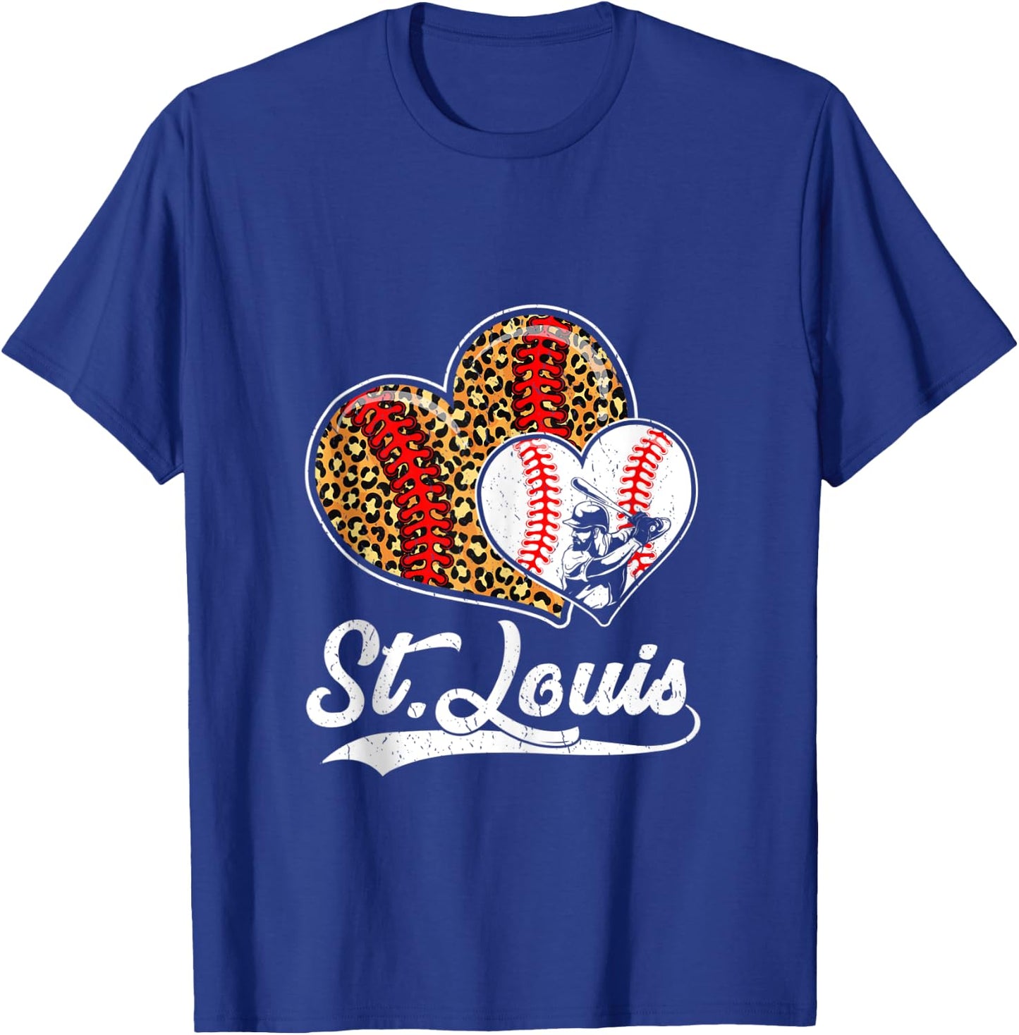 Vintage St Louis Baseball Leopard Hearts Baseball Lover T-Shirt - T-Shirt | Royal