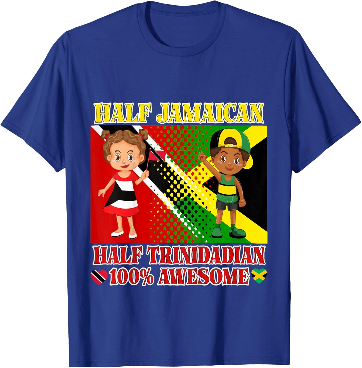 Half Trini Half Jamaican Toddler Trinidad Flag Root Girl Boy T-Shirt - T-Shirt | Royal
