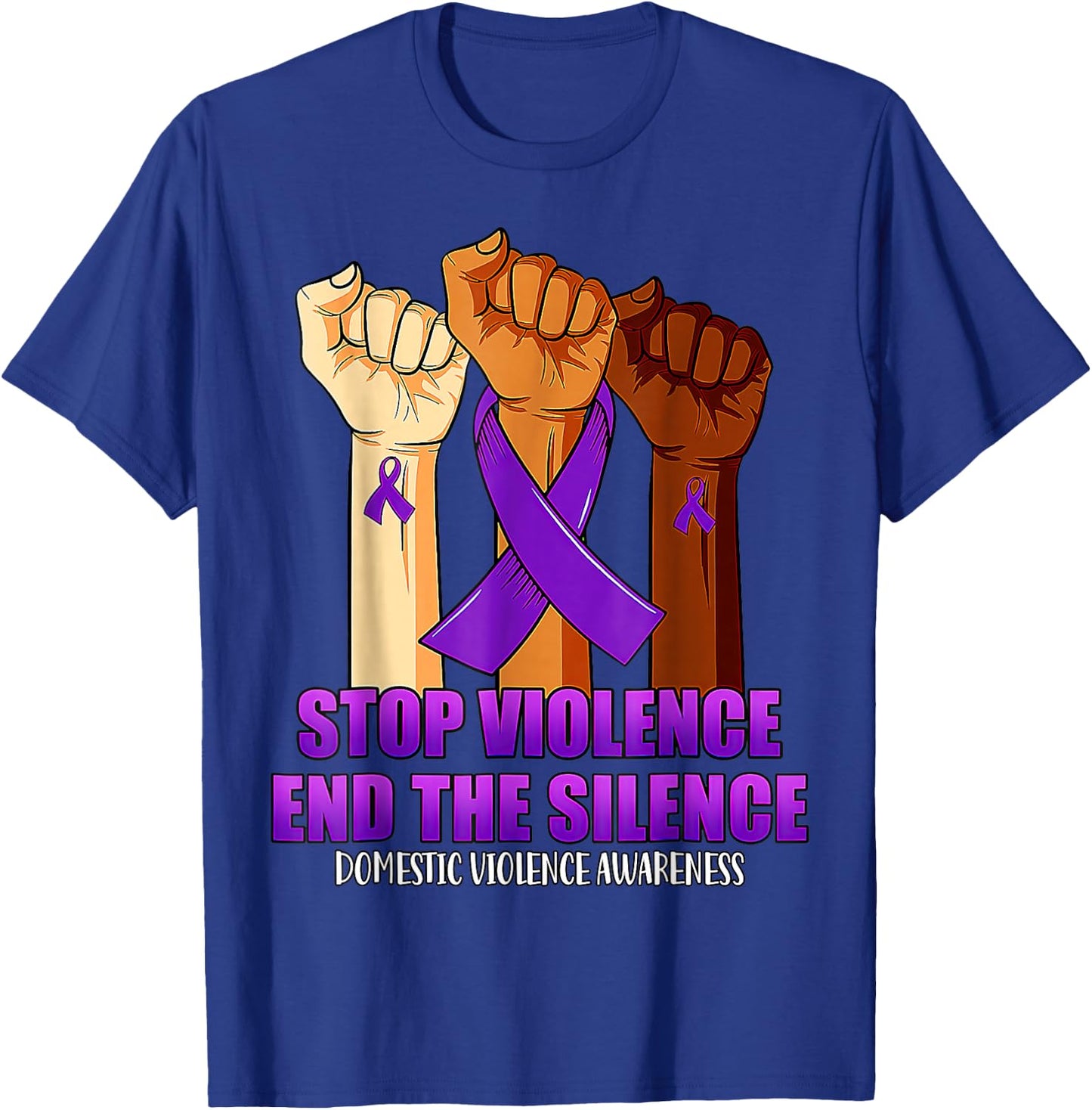 Domestic Violence Awareness Hand Stop Violence End Silence T-Shirt - T-Shirt | Royal