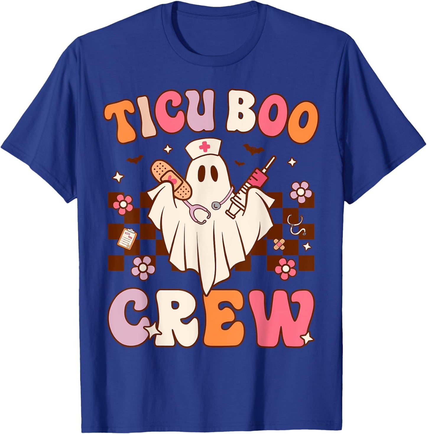 Boo Crew Funny Nursing Ghost Women TICU Nurse Halloween T-Shirt - T-Shirt | Royal