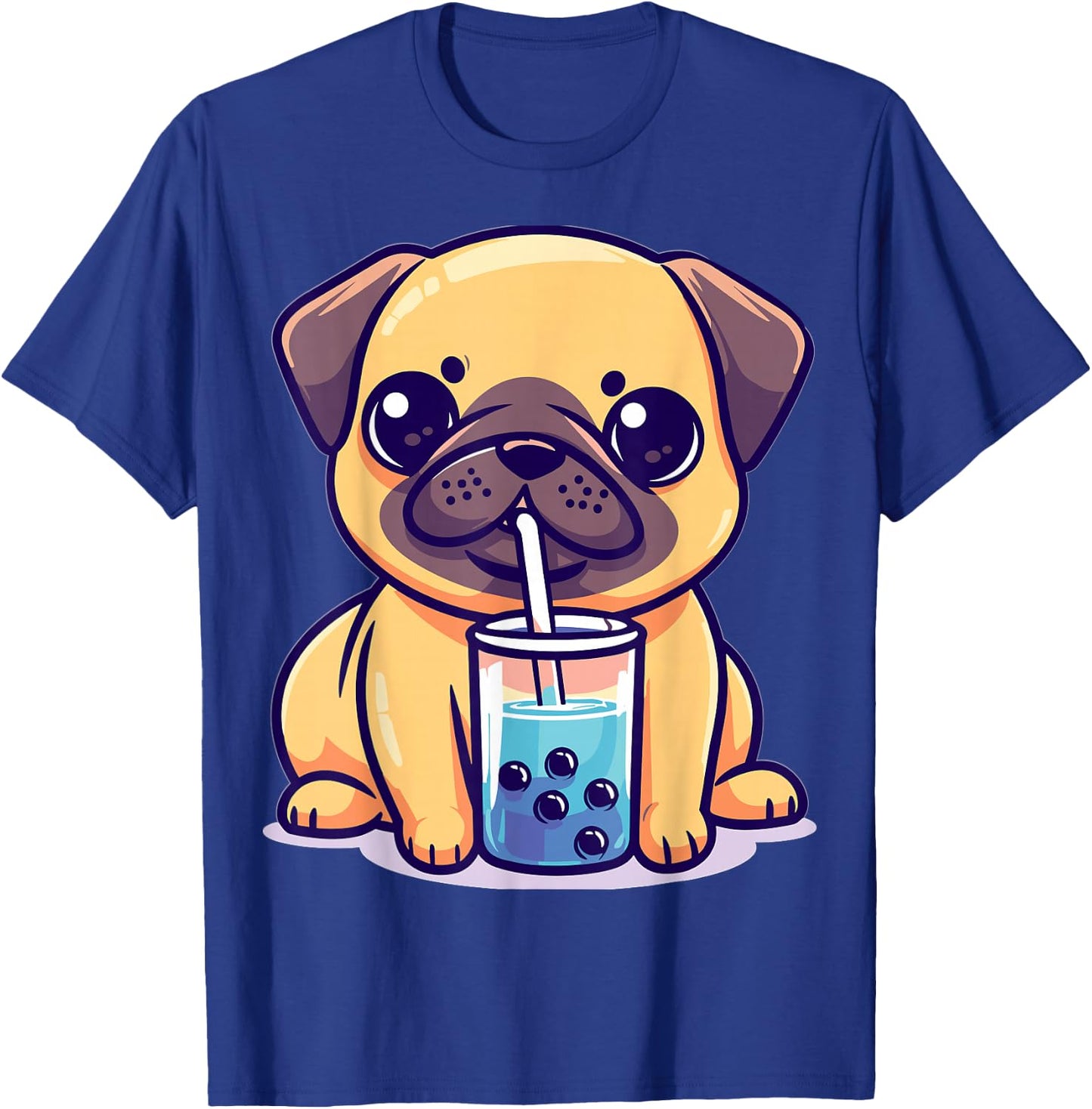 Kawaii Pug Puggy Dog Drinking Bubble Tea Boba Anime T-Shirt - T-Shirt | Royal