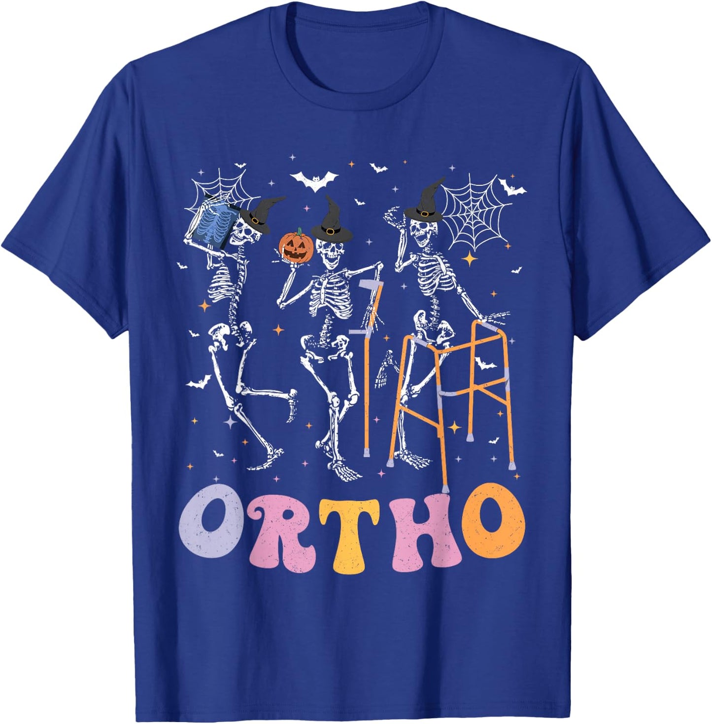 Ortho Squad Halloween Pumpkin Dancing Orthopedic Skeletons T-Shirt - T-Shirt | Royal