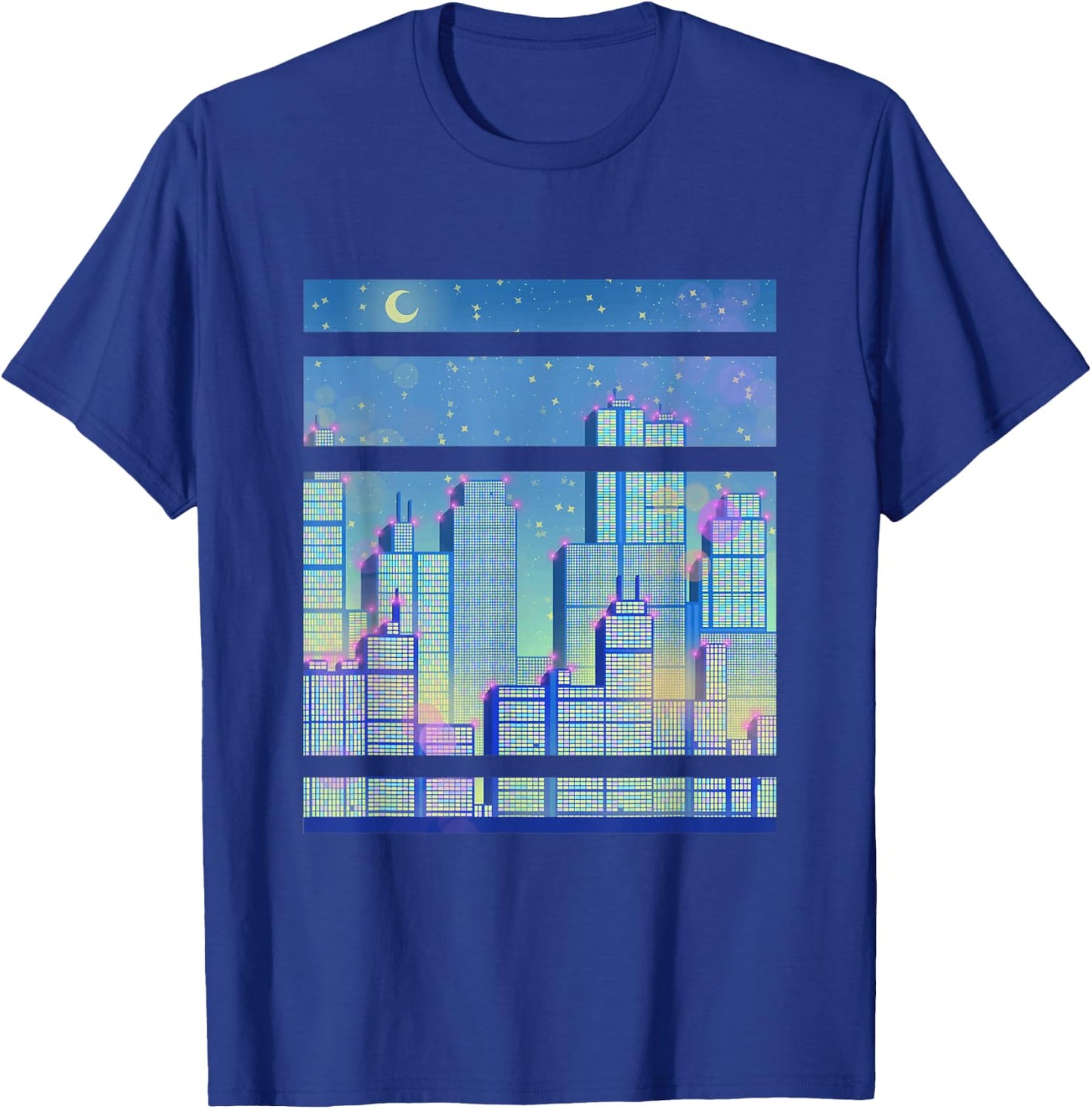 Skyline of a City blue Synthwave T-Shirt - T-Shirt | Royal