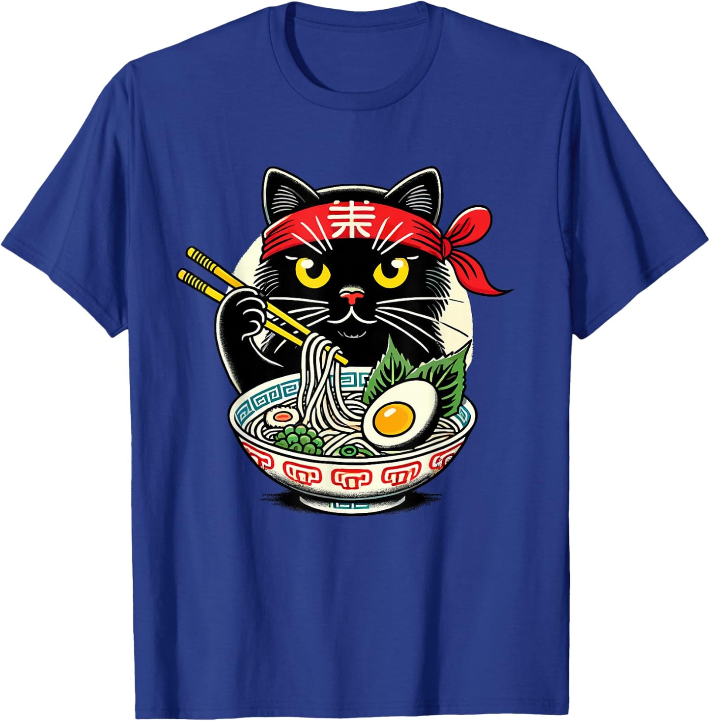 Cat Eating Ramen Noodles, Japanese Anime & Kawaii, Black Cat T-Shirt - T-Shirt | Royal