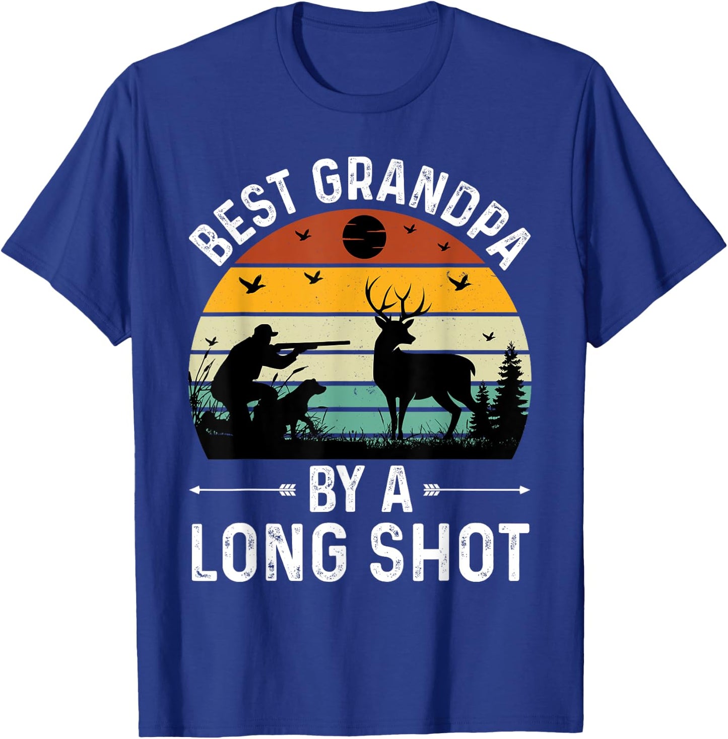 Best Grandpa By a Long Shot Hunting Fathers Day Retro Sunset T-Shirt - T-Shirt | Royal