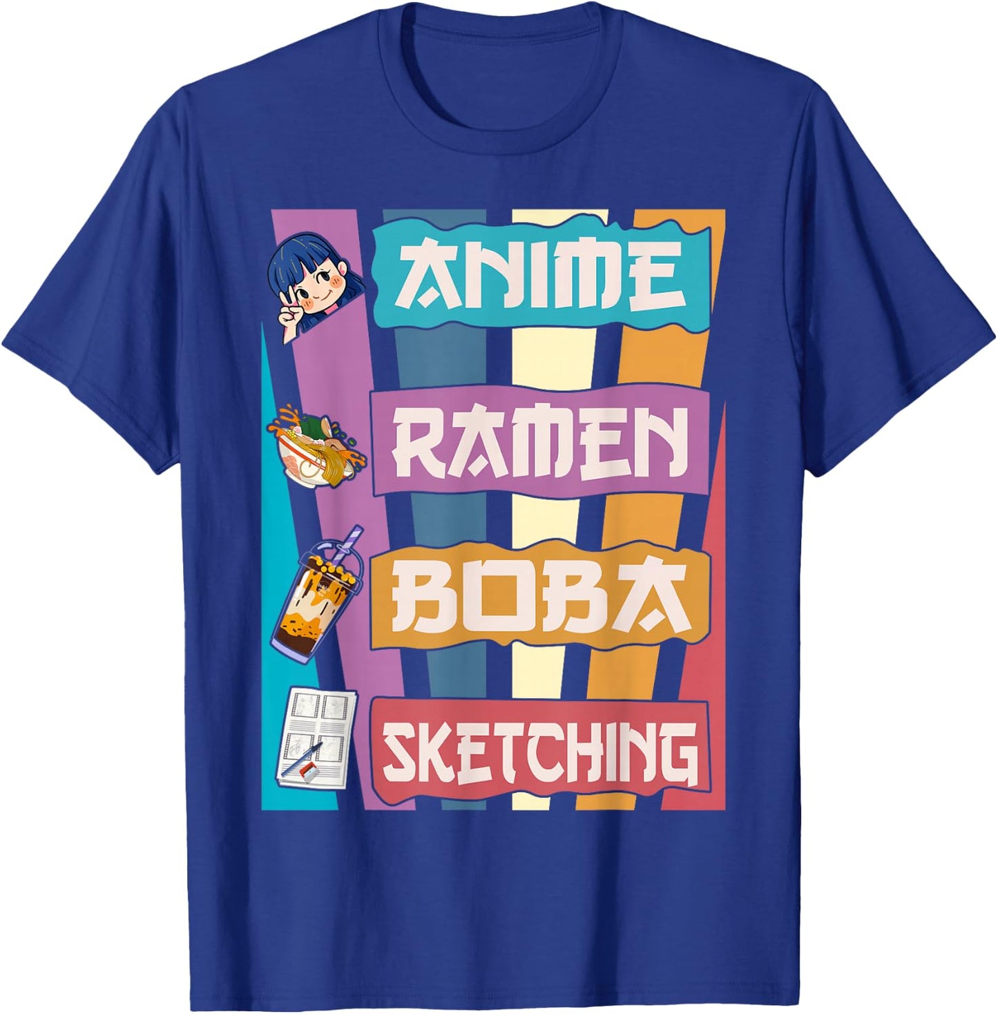 Anime Ramen Boba Sketching Kawaii Anime Lover Merch Gift T-Shirt - T-Shirt | Royal