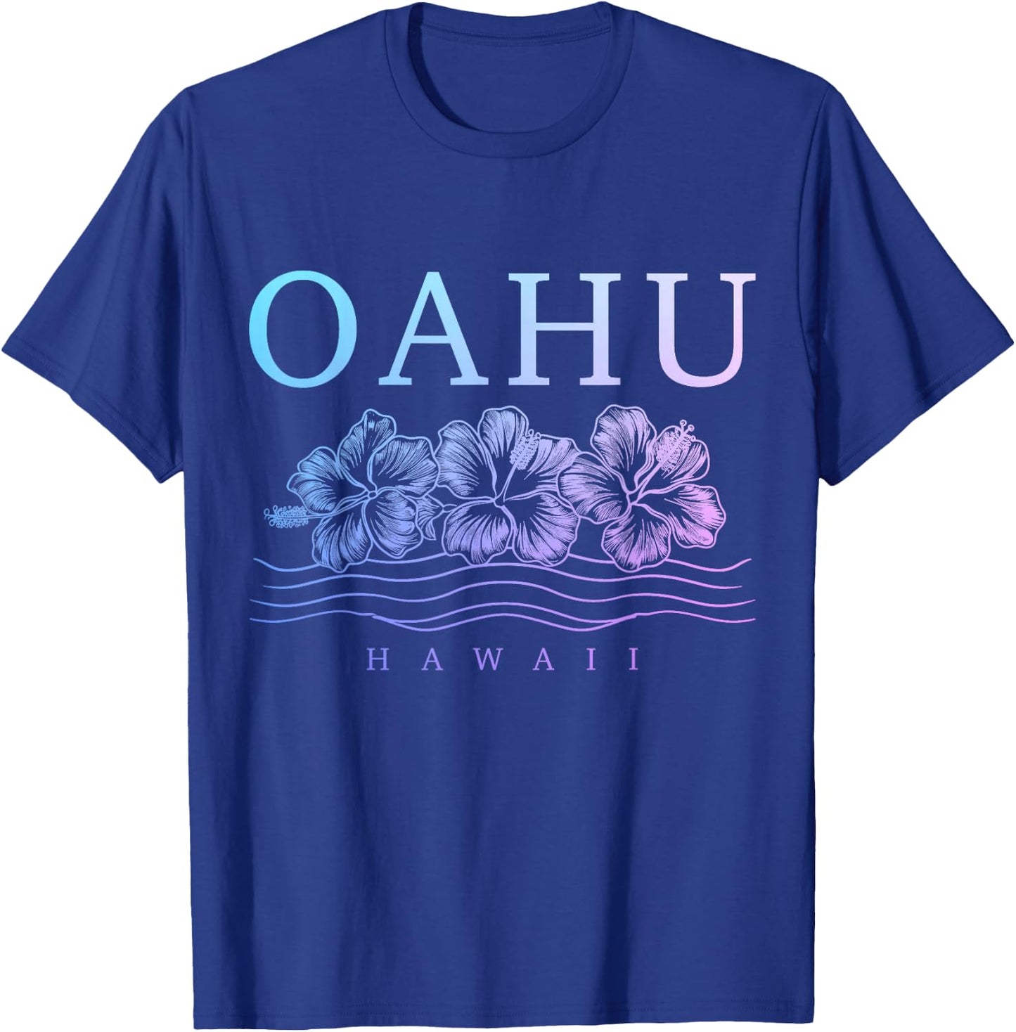 Oahu Hawaii Hawaiian Hibiscus Flowers Surfer Souvenir T-Shirt - T-Shirt | Royal