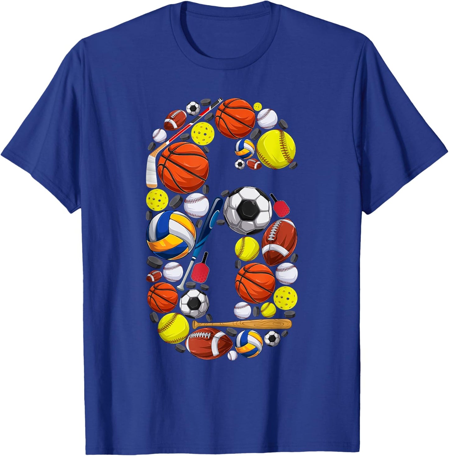 6 Years Old Sports Baller 6th Birthday Party Boys Kids T-Shirt - T-Shirt | Royal