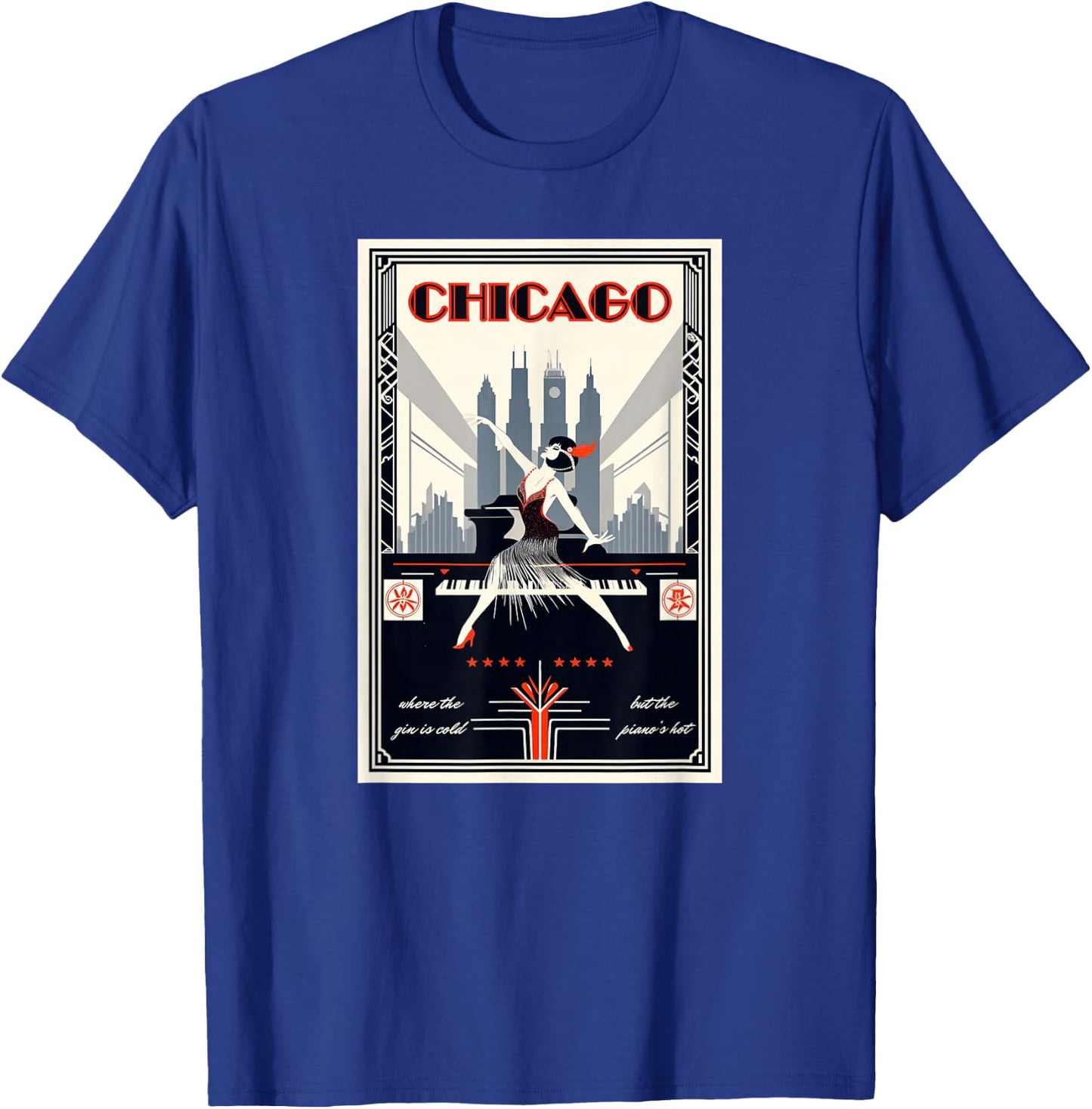 Chicago Where The Piano's Hot 1920s Art Deco Musical Theatre T-Shirt - T-Shirt | Royal