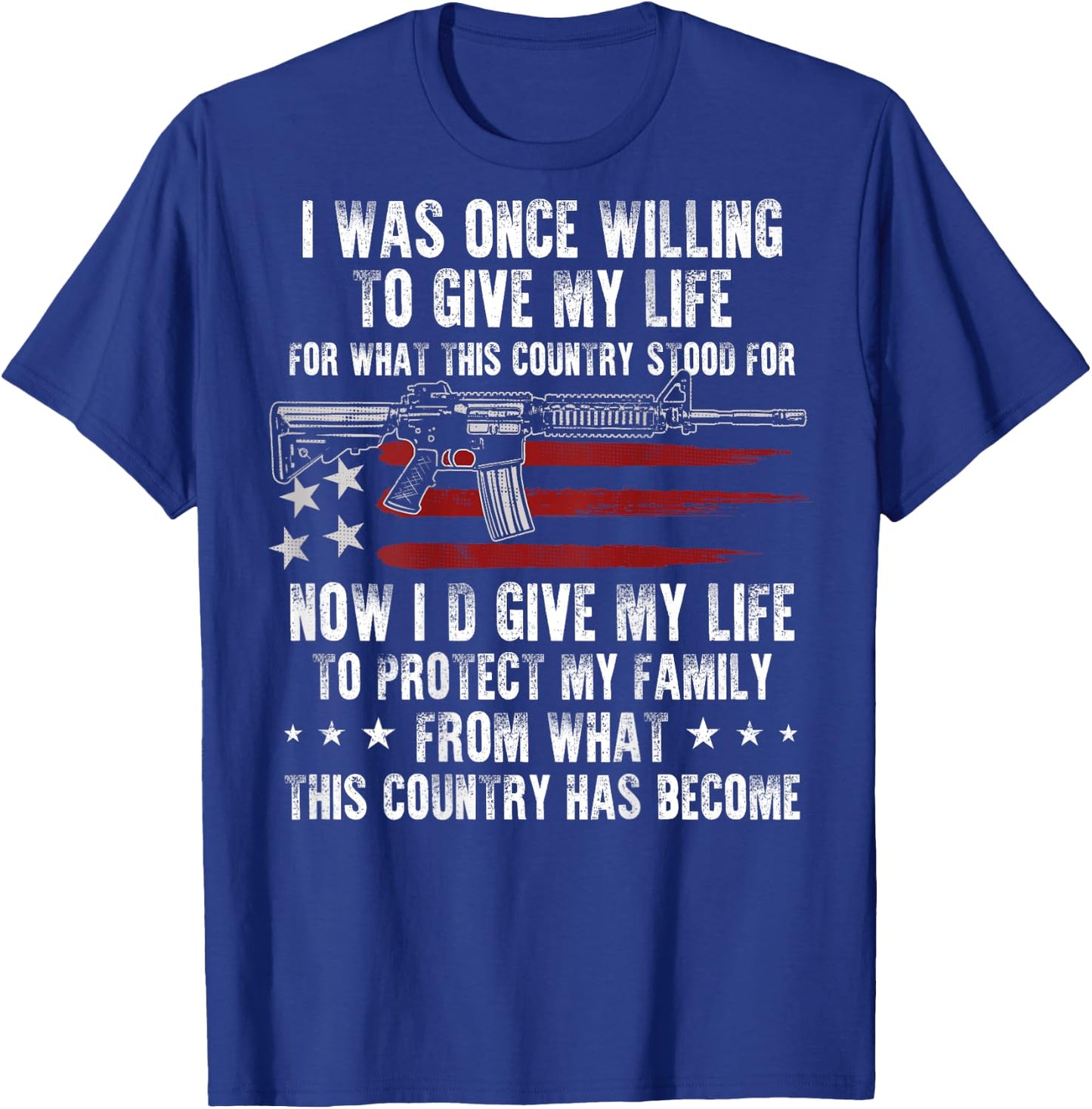 Funny Vintage USA American AR-15 Gun Flag Men Women on back T-Shirt - T-Shirt | Royal