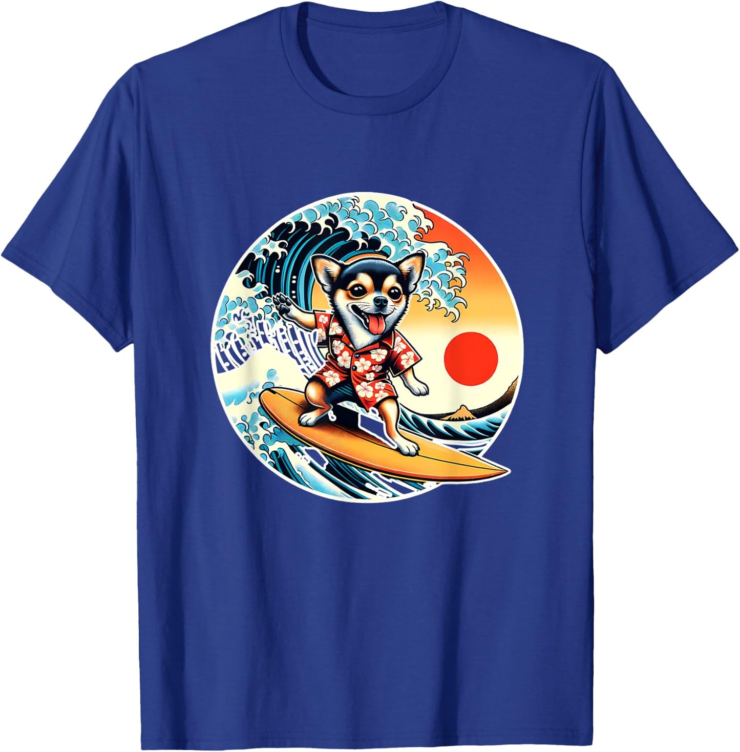 Great Wave Kanagawa Chihuahua dog Surfing T-Shirt - T-Shirt | Royal