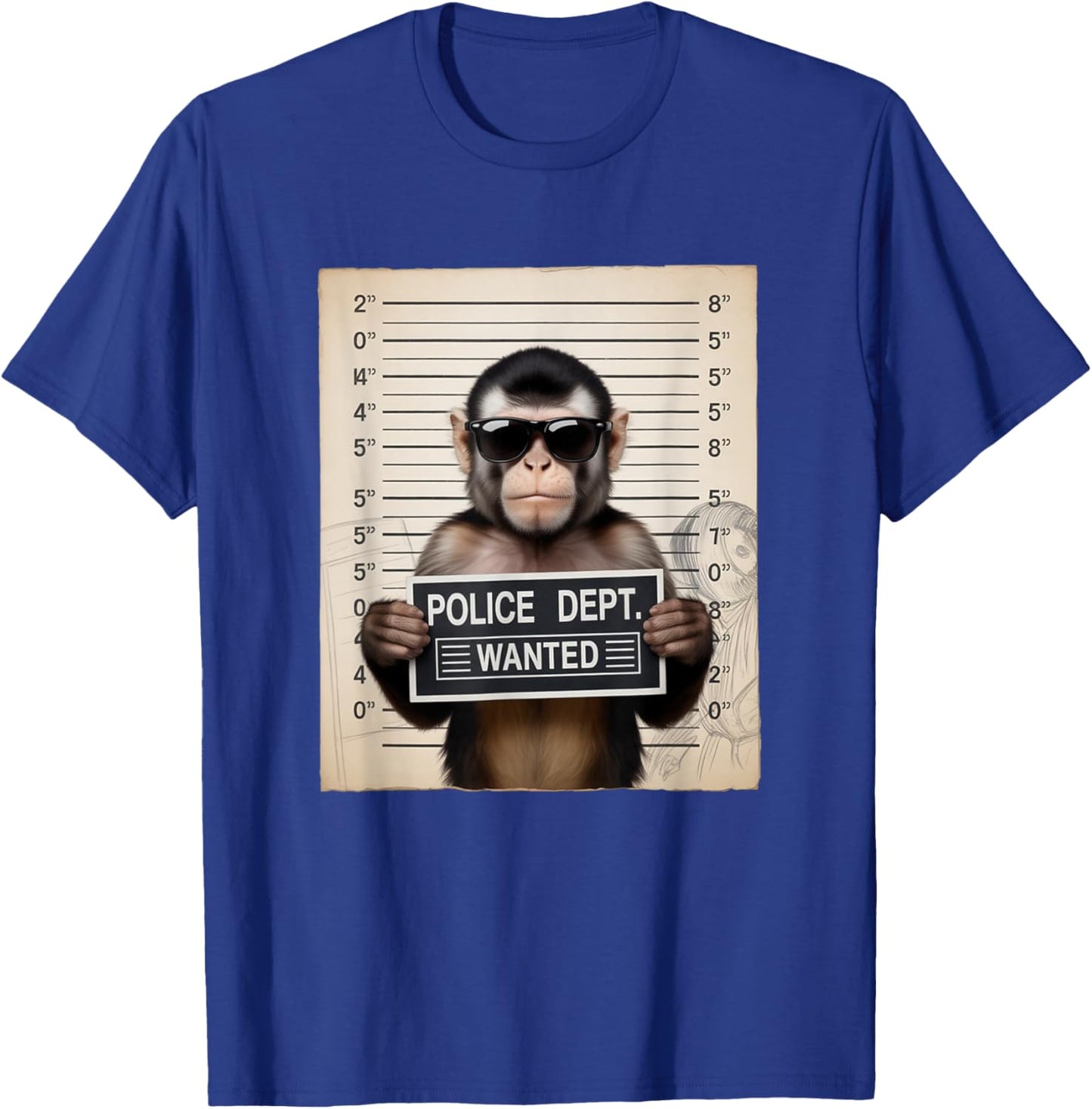 Mugshot Style Art Capuchin Monkey Sunglasses T-Shirt - T-Shirt | Royal