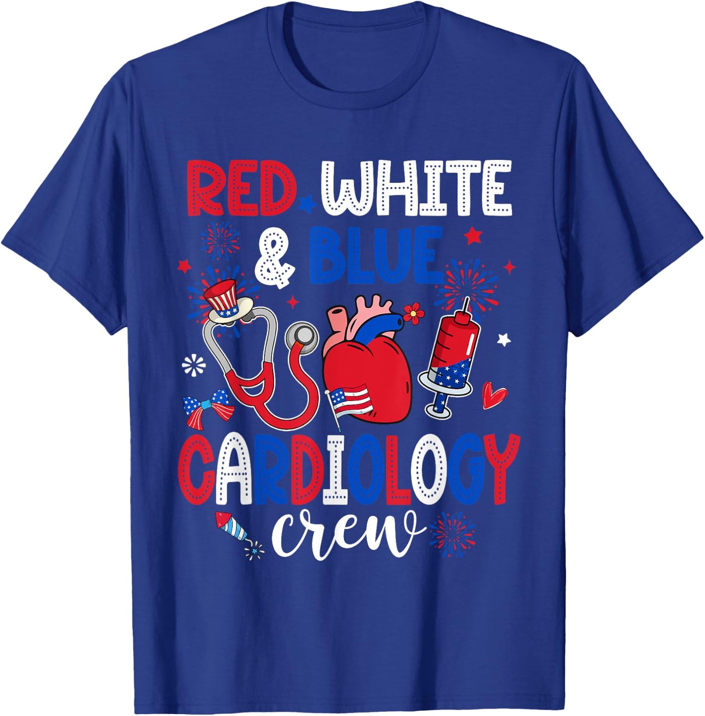 Red White & Blue Cardiology Crew Cardiac Tech 4th Of July Women Men T-Shirt - T-Shirt | Royal