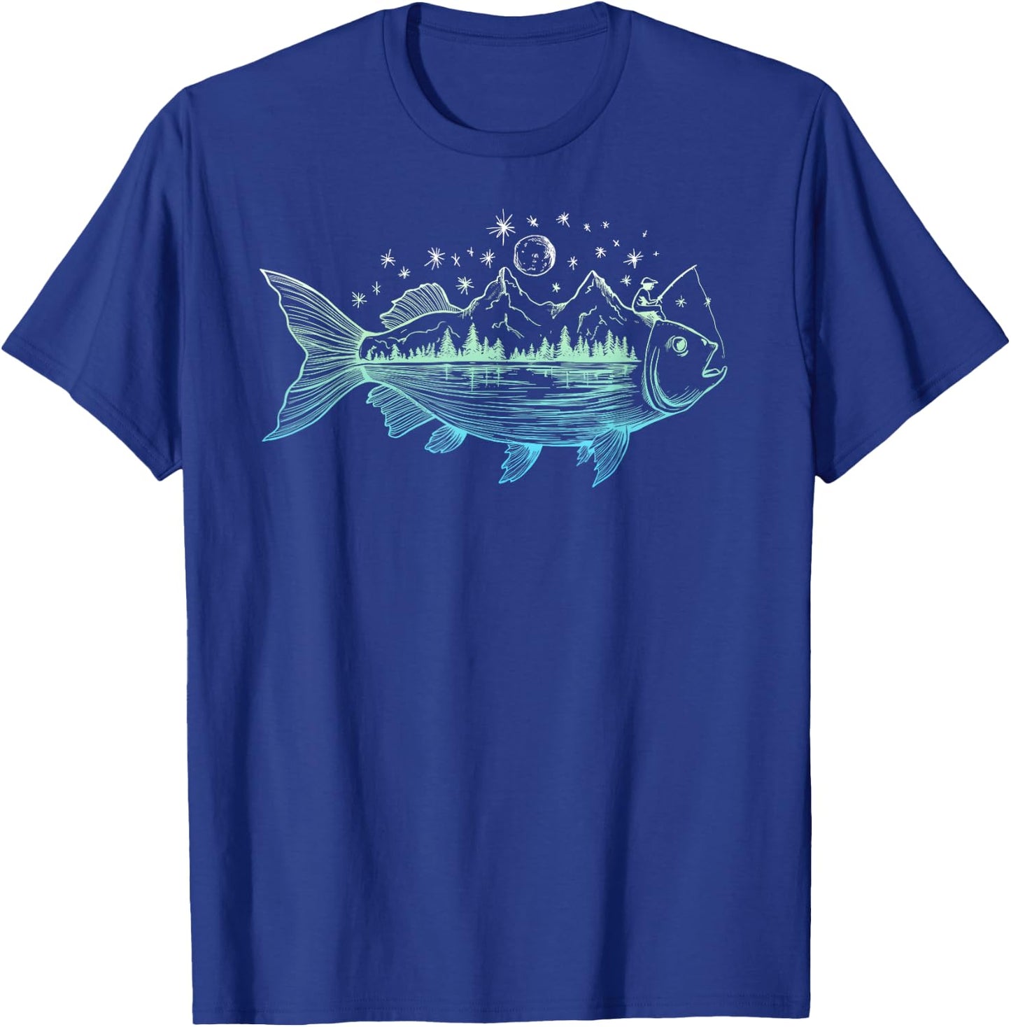 Cool Fish Shaped from Mountains Nature Scene Fishing T-Shirt - T-Shirt | Royal