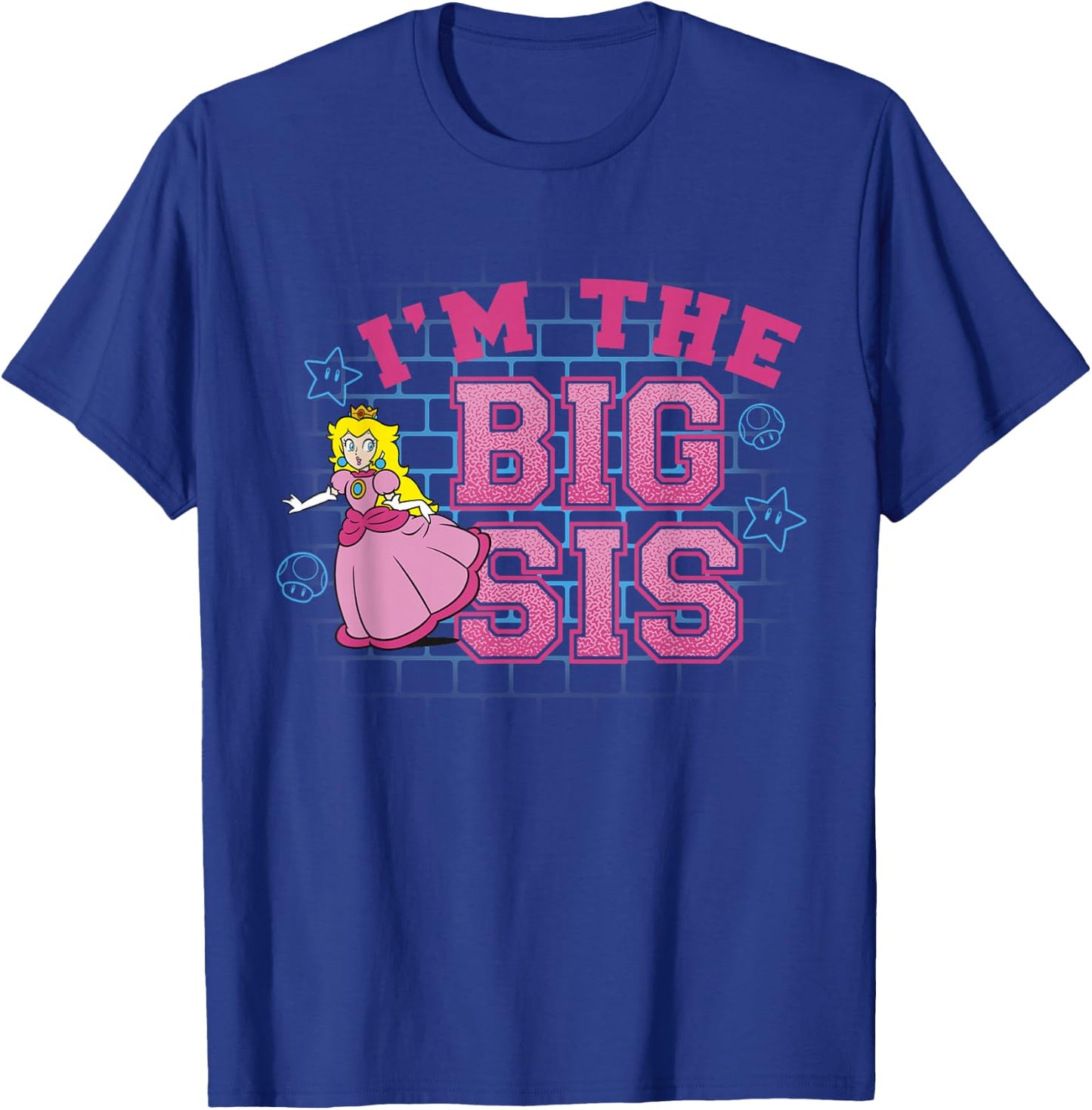 Super Mario I'm The Big Sis Peach Pink Text Portrait T-Shirt - T-Shirt | Royal