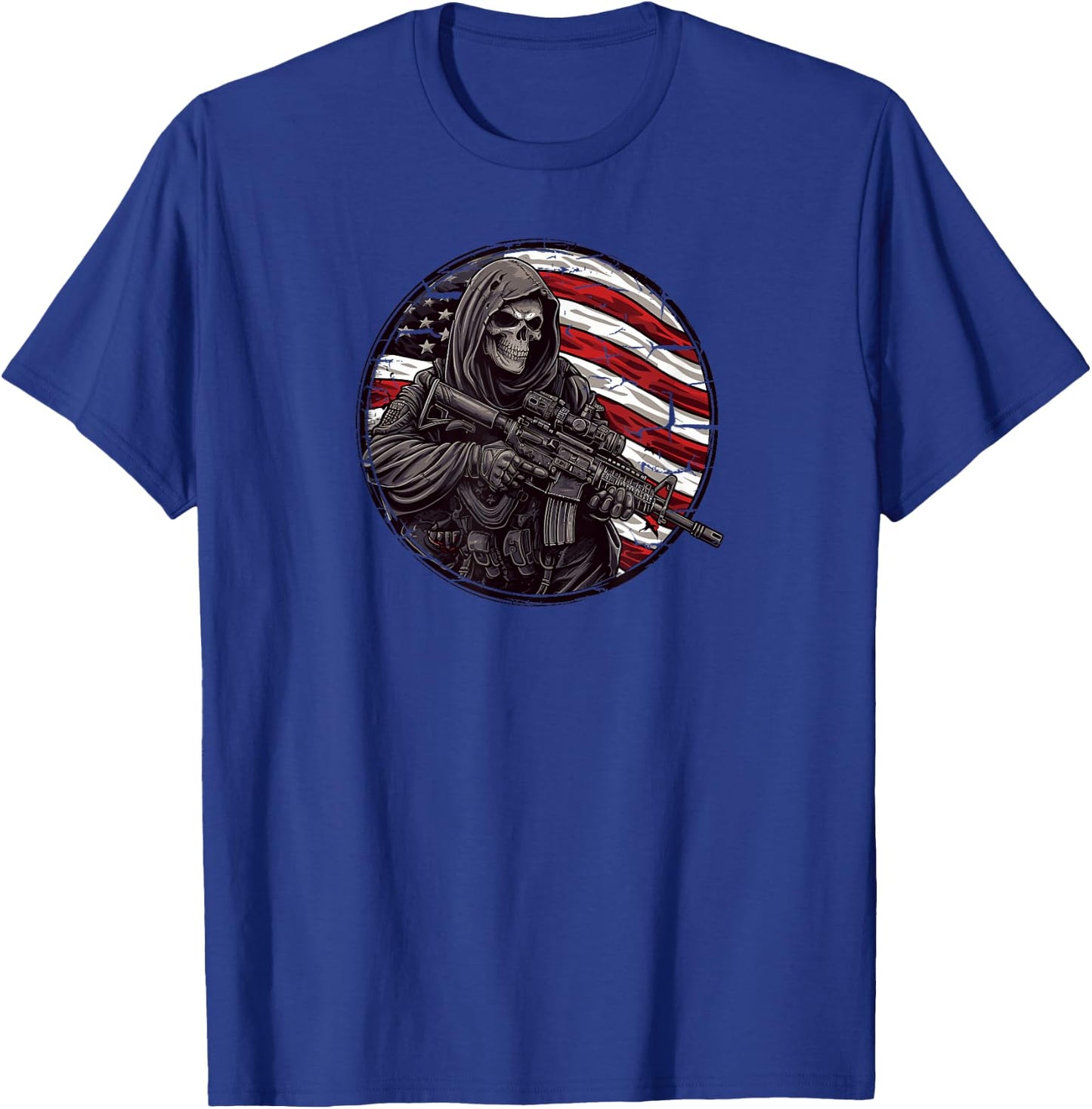Grim Reaper Death Skeleton Halloween American Flag T-Shirt - T-Shirt | Royal