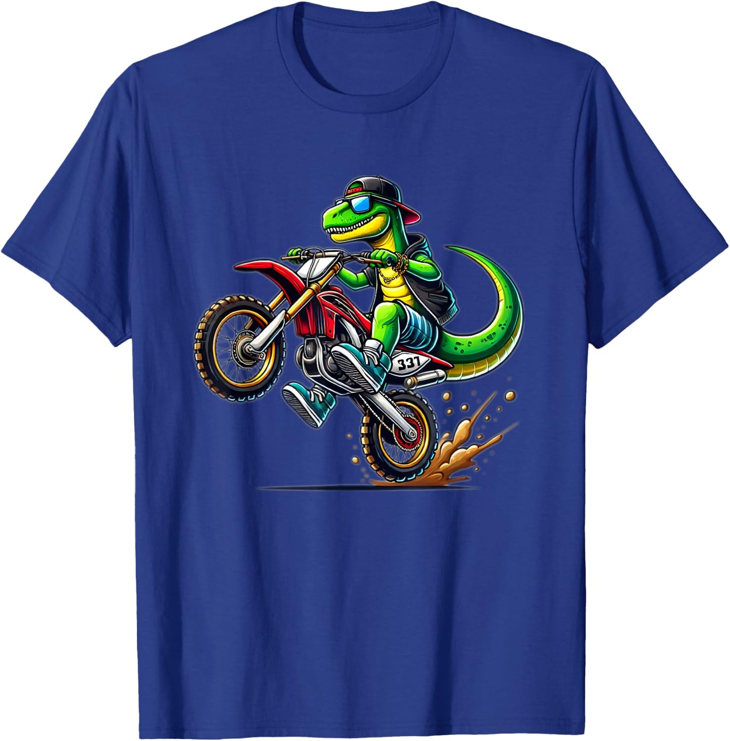 Funny Dirt Bike Boys Kids Dinosaur Motorcycle Riding T-Shirt - T-Shirt | Royal