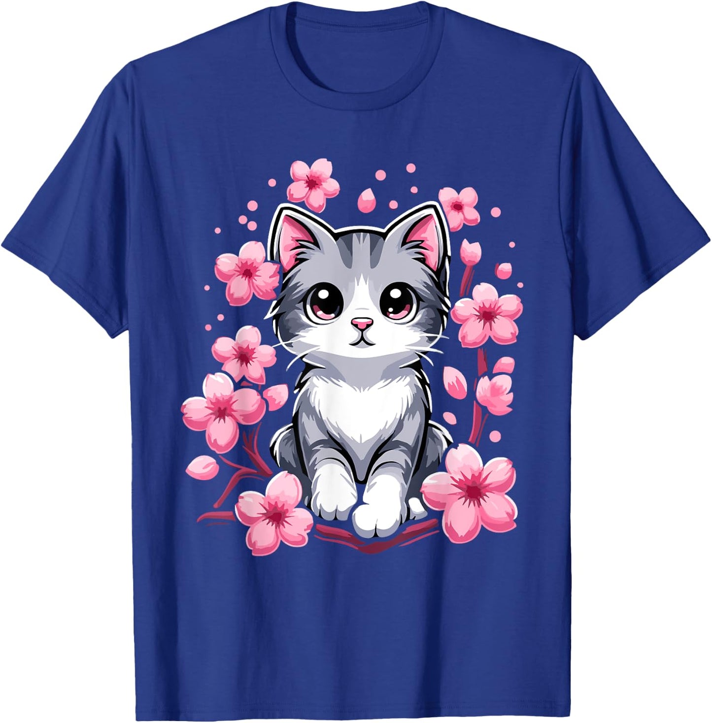 Cute Cherry Blossom Cat Kitten Men Women Girls Kids T-Shirt - T-Shirt | Royal