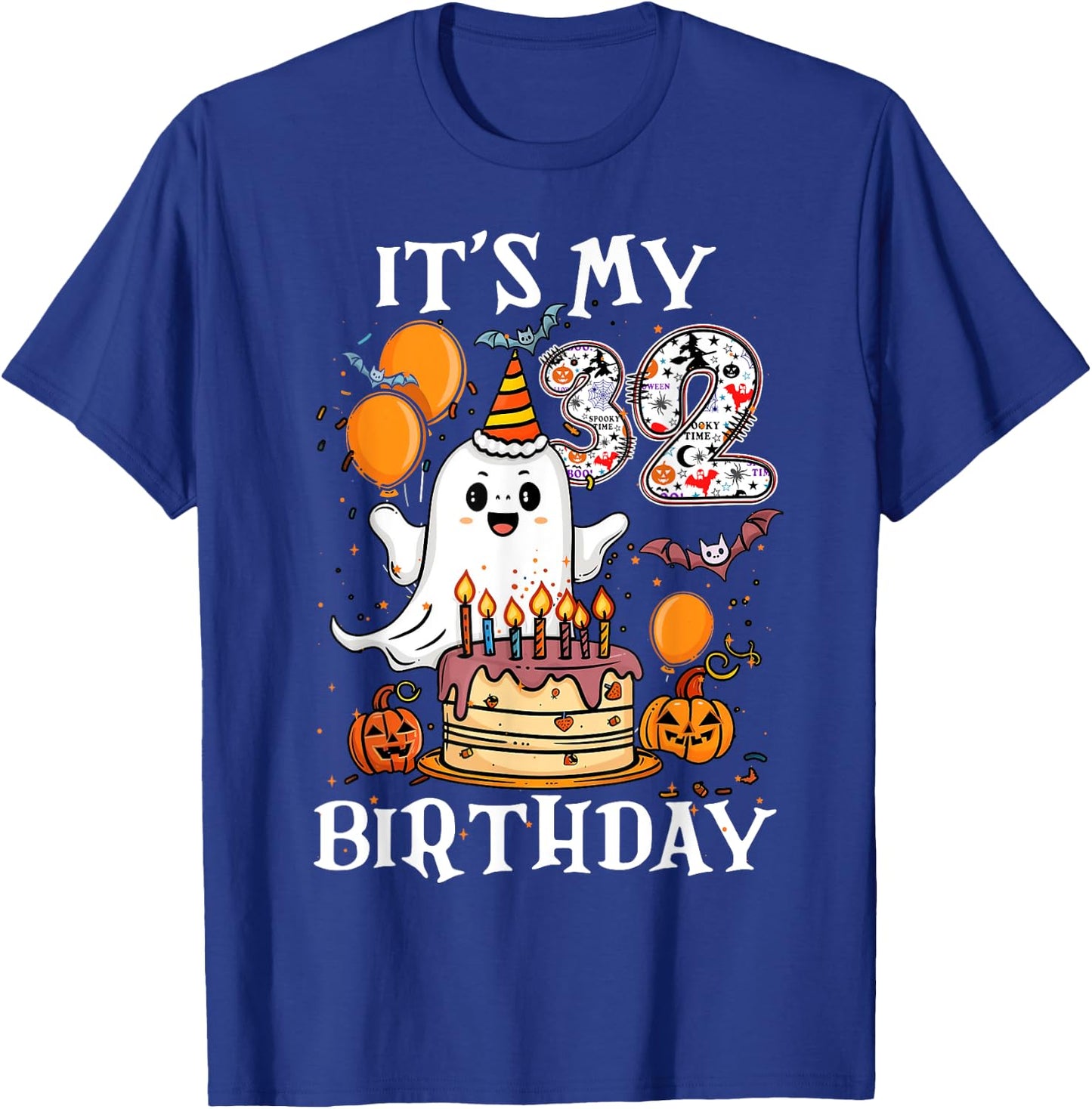 Boo It's My 32nd Birthday Halloween Ghost 32 Years Old B-day T-Shirt - T-Shirt | Royal