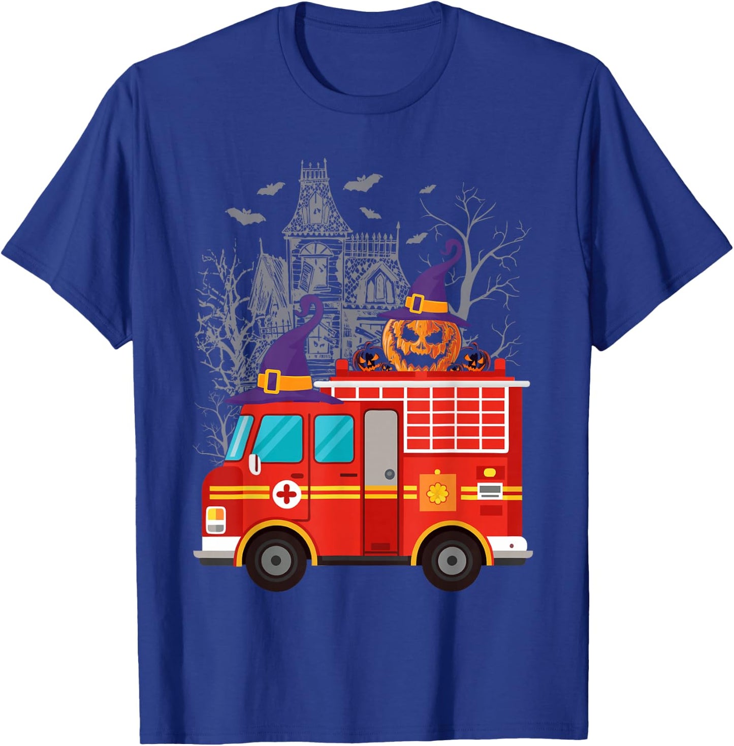 Kids Firetruck Pumpkin Firefighter Toddler Boys Halloween T-Shirt - T-Shirt | Royal
