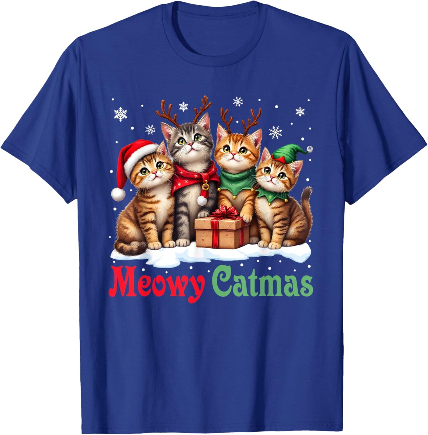 Cat Christmas Pajamas Men Women Boys Girls Meowy Catmas T-Shirt - T-Shirt | Royal