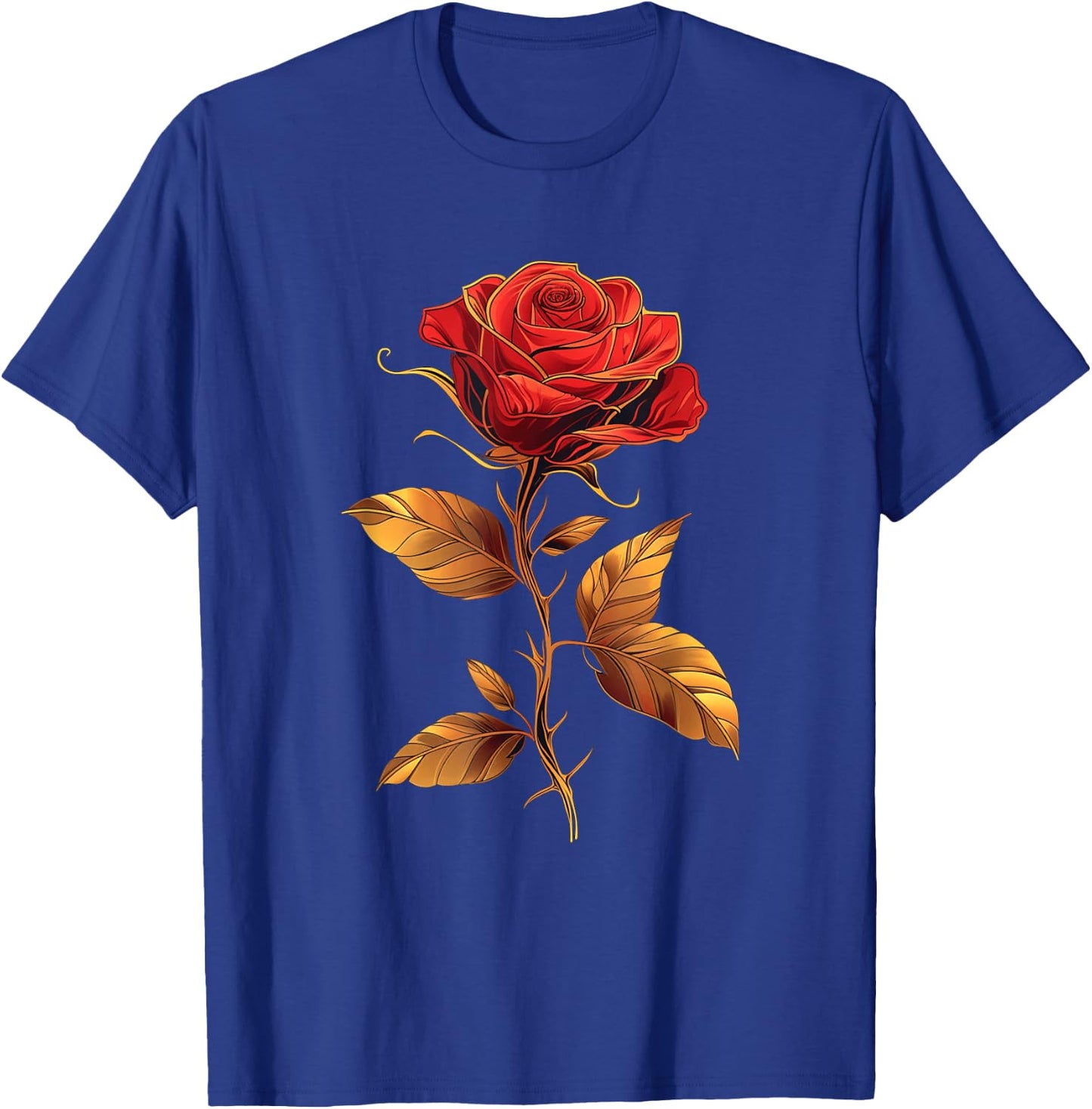 Deep Red Rose Black And Gold Graphic Men Women T-Shirt - T-Shirt | Royal
