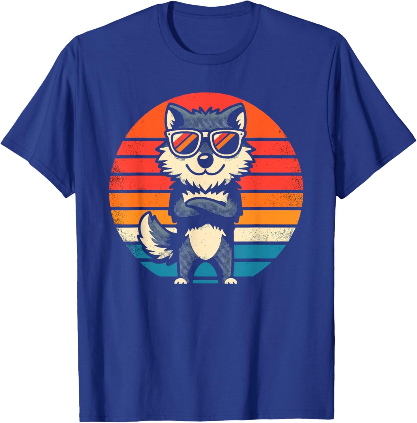 Cool Retro Wolf in Sunglasses 70s 80s 90s Novelty Funny Wolf T-Shirt - T-Shirt | Royal