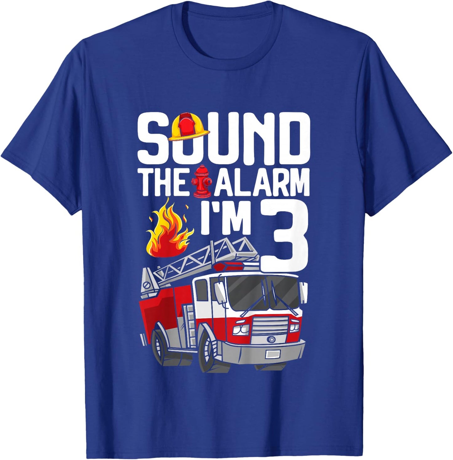 Kids 3 Years Old Firefighter 3rd Birthday Boy Fire Truck Toddler T-Shirt - T-Shirt | Royal